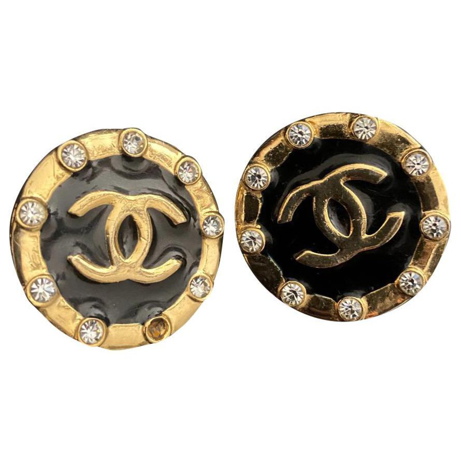 Chanel Earrings Black Golden Metal  - Joli Closet