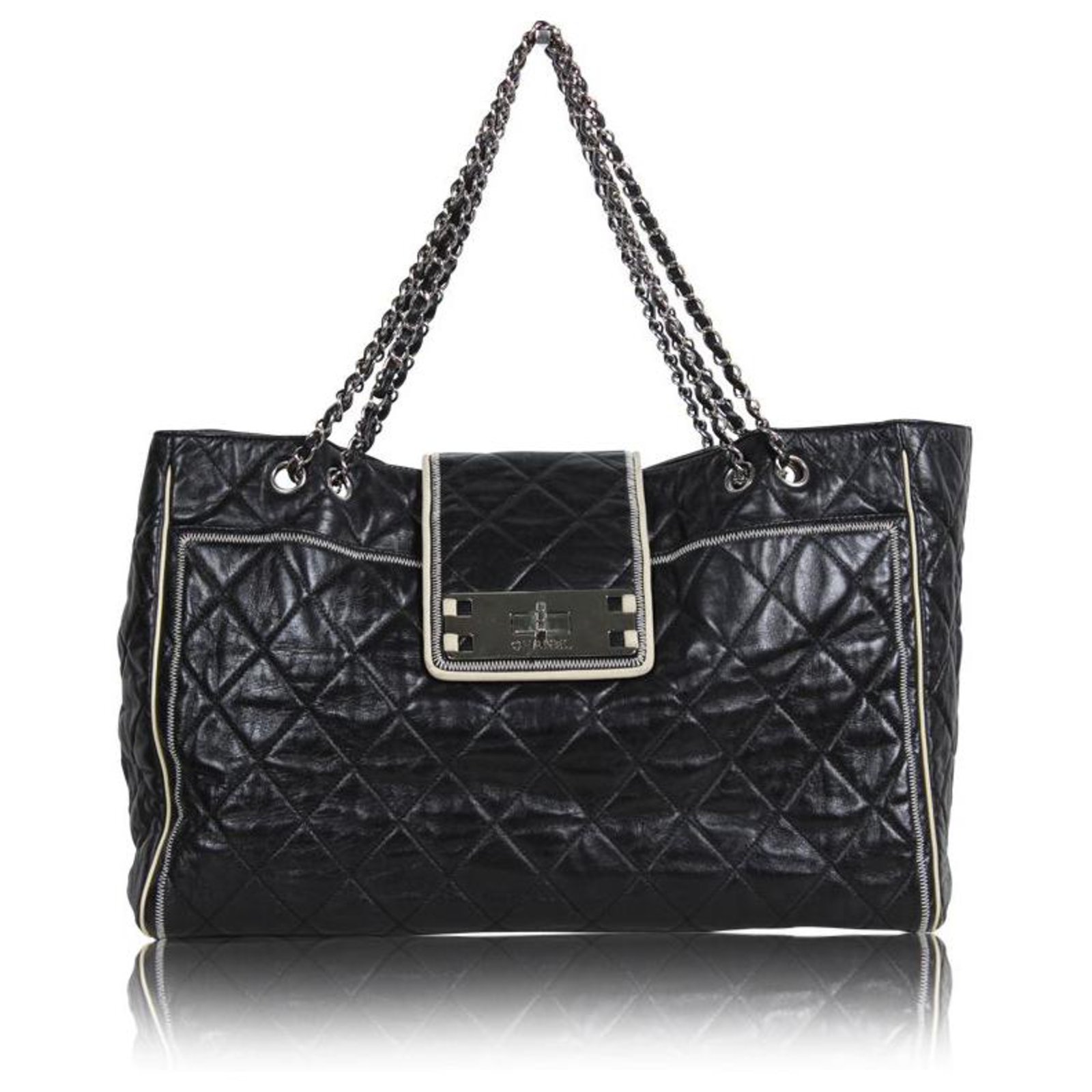 Chanel East West Flap Large Tote Bag Black Leather ref.317252 - Joli Closet