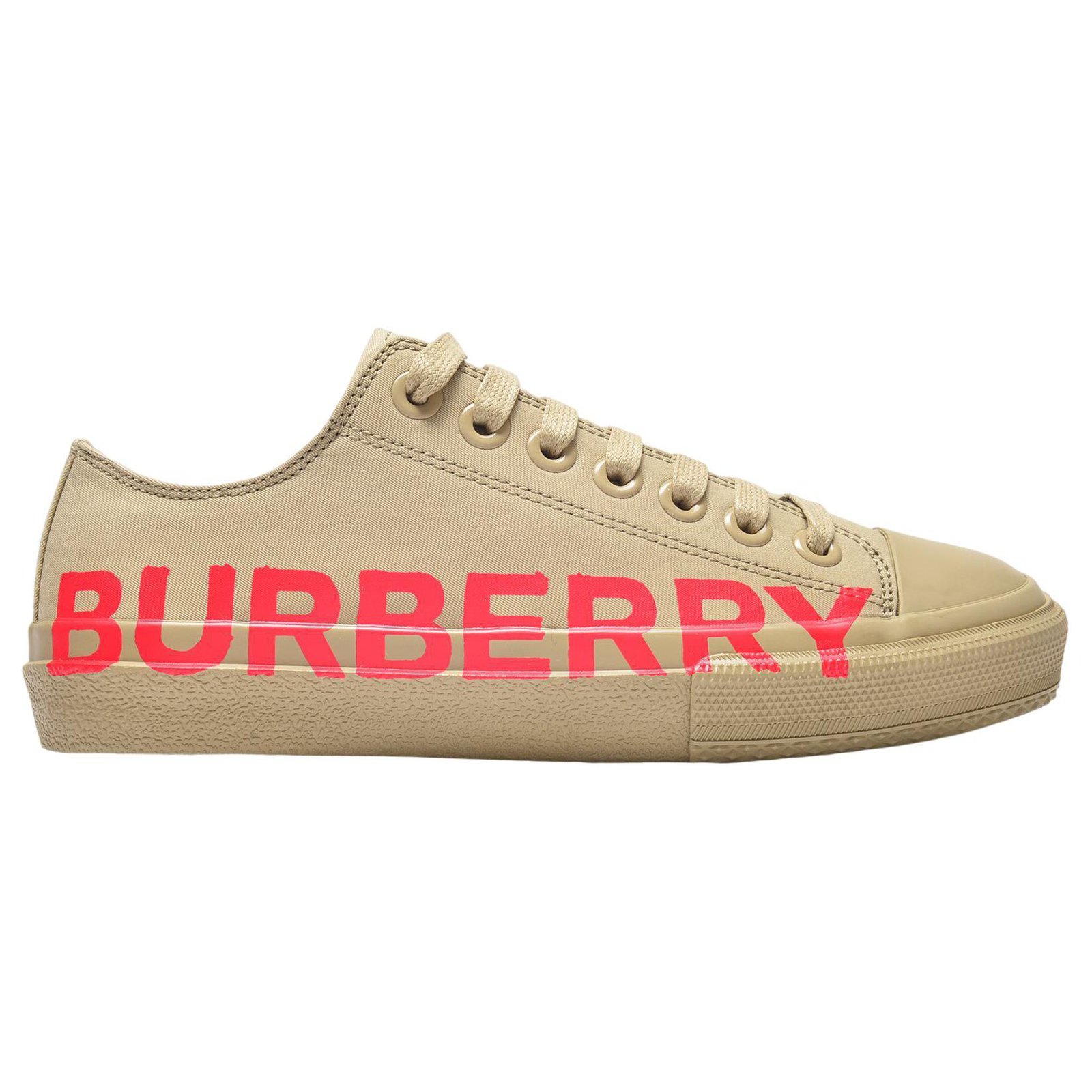 Burberry Larkhall Sneakers in Dark Honey Canvas White Cream Cloth   - Joli Closet