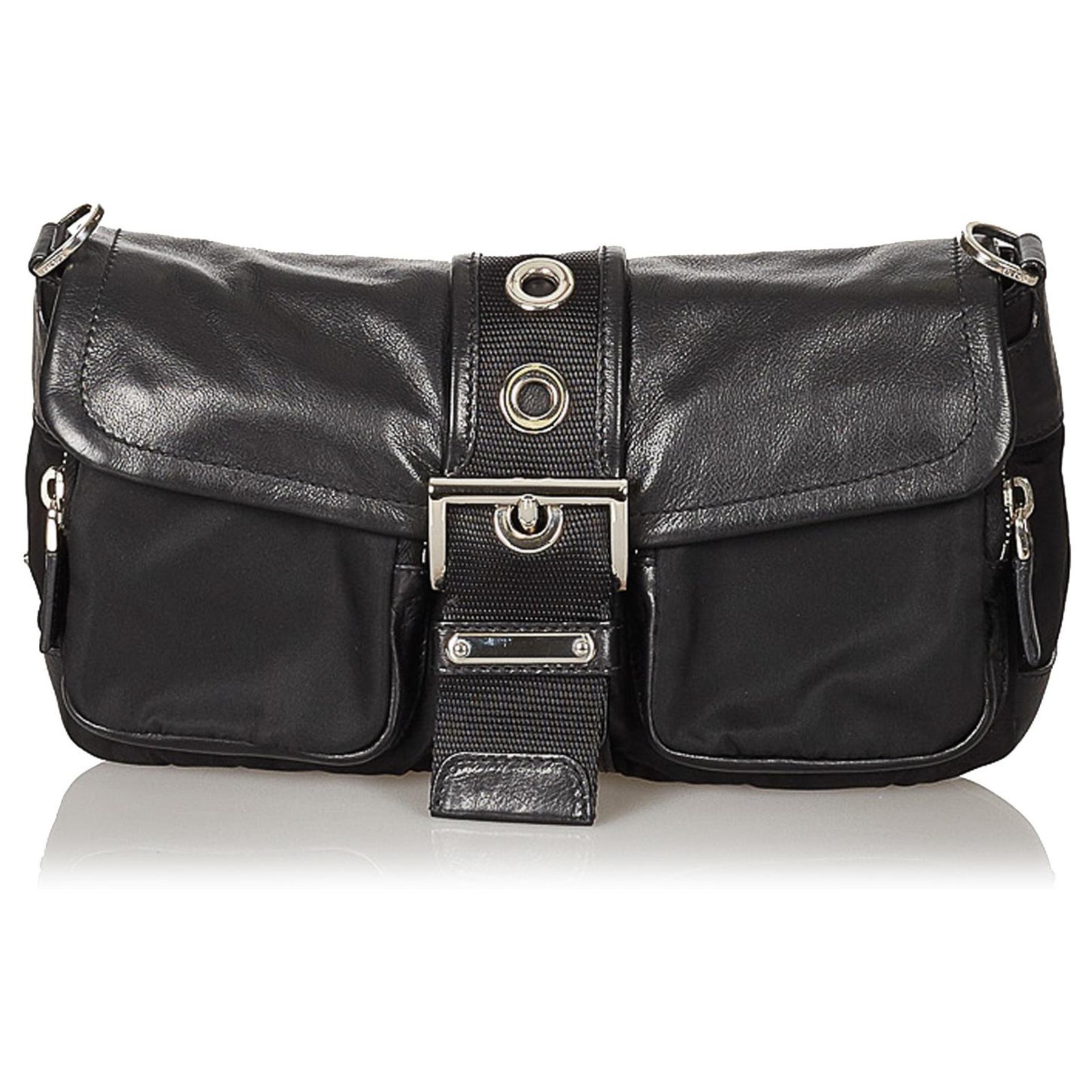 PRADA Nylon Calfskin Identity Shoulder Bag Black 875893