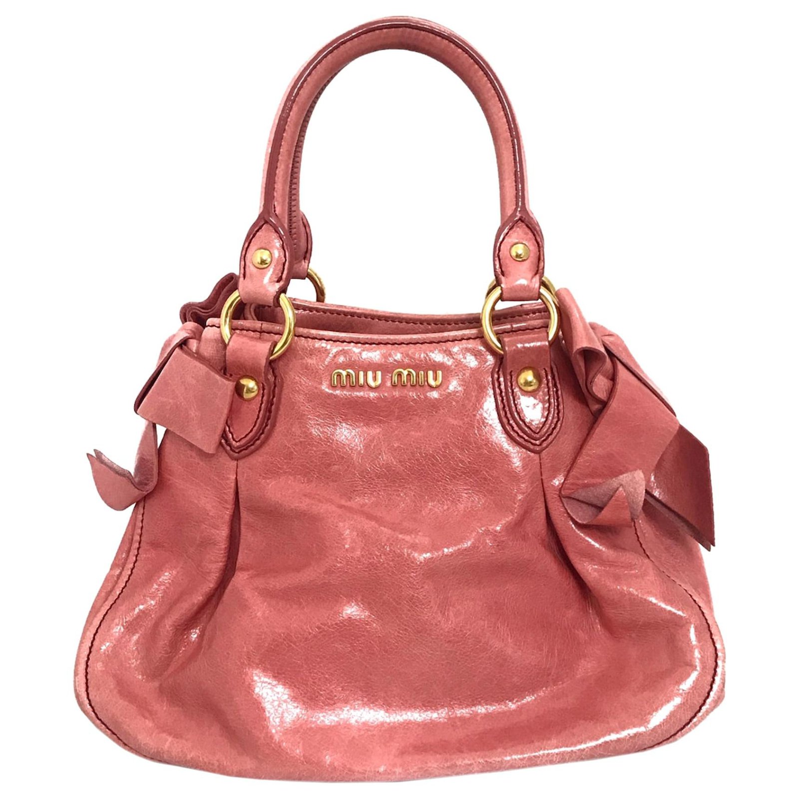Miu Miu Pink Vitello Lux Bow Satchel Leather Pony-style calfskin ref.318745  - Joli Closet
