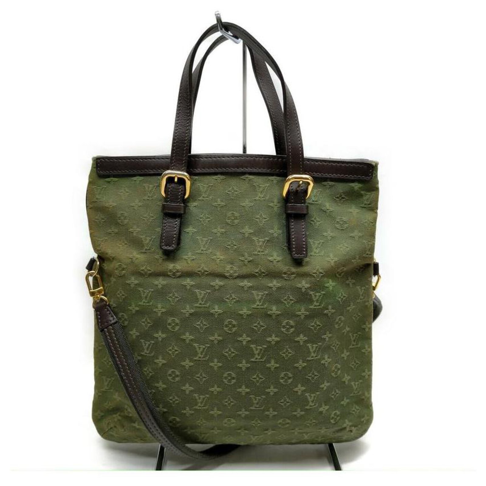 Louis Vuitton Khaki Green Mini Lin Francoise 2way Folding Tote Bag