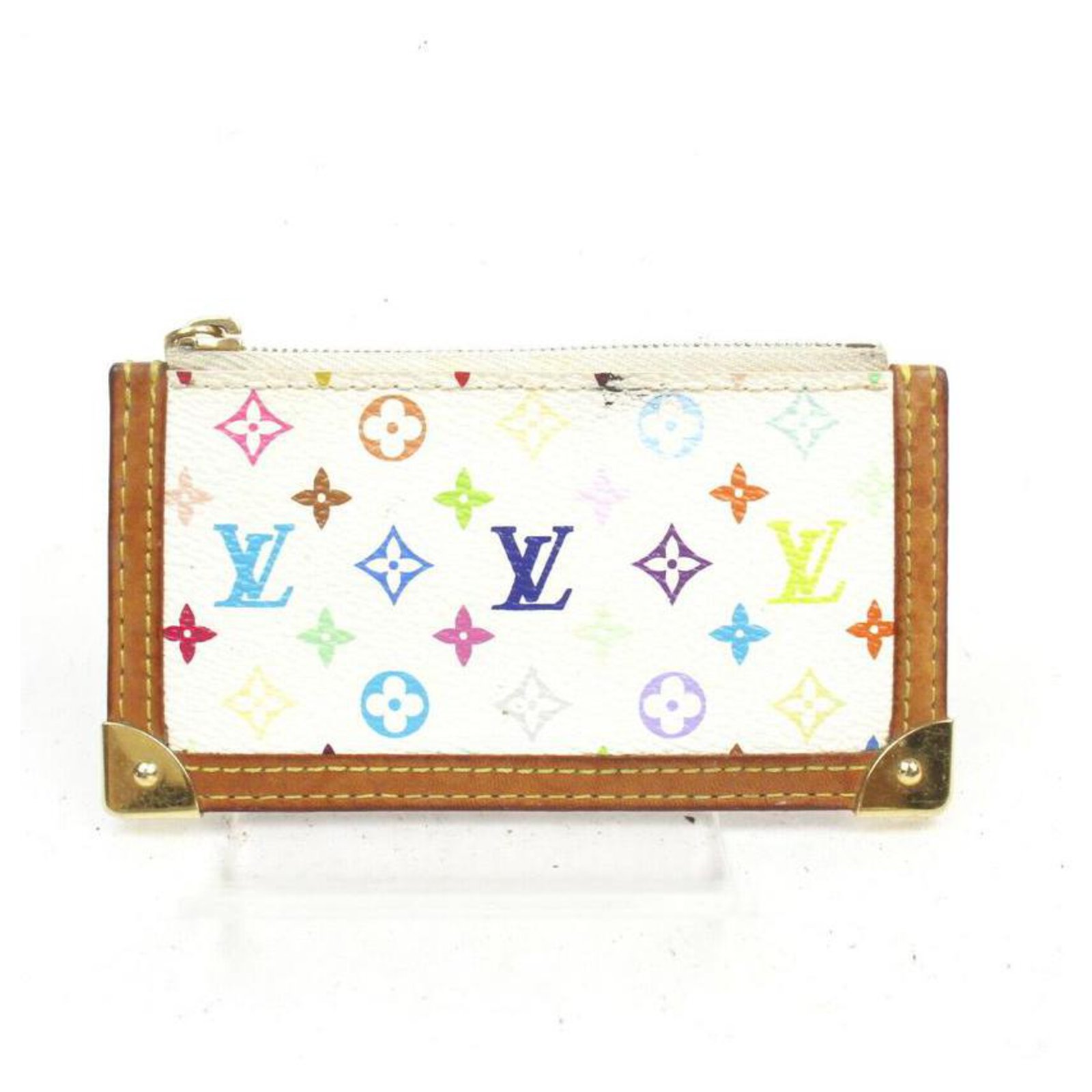 Louis Vuitton White Monogram Multicolor Pochette Cles Key Pouch Keychain 863127