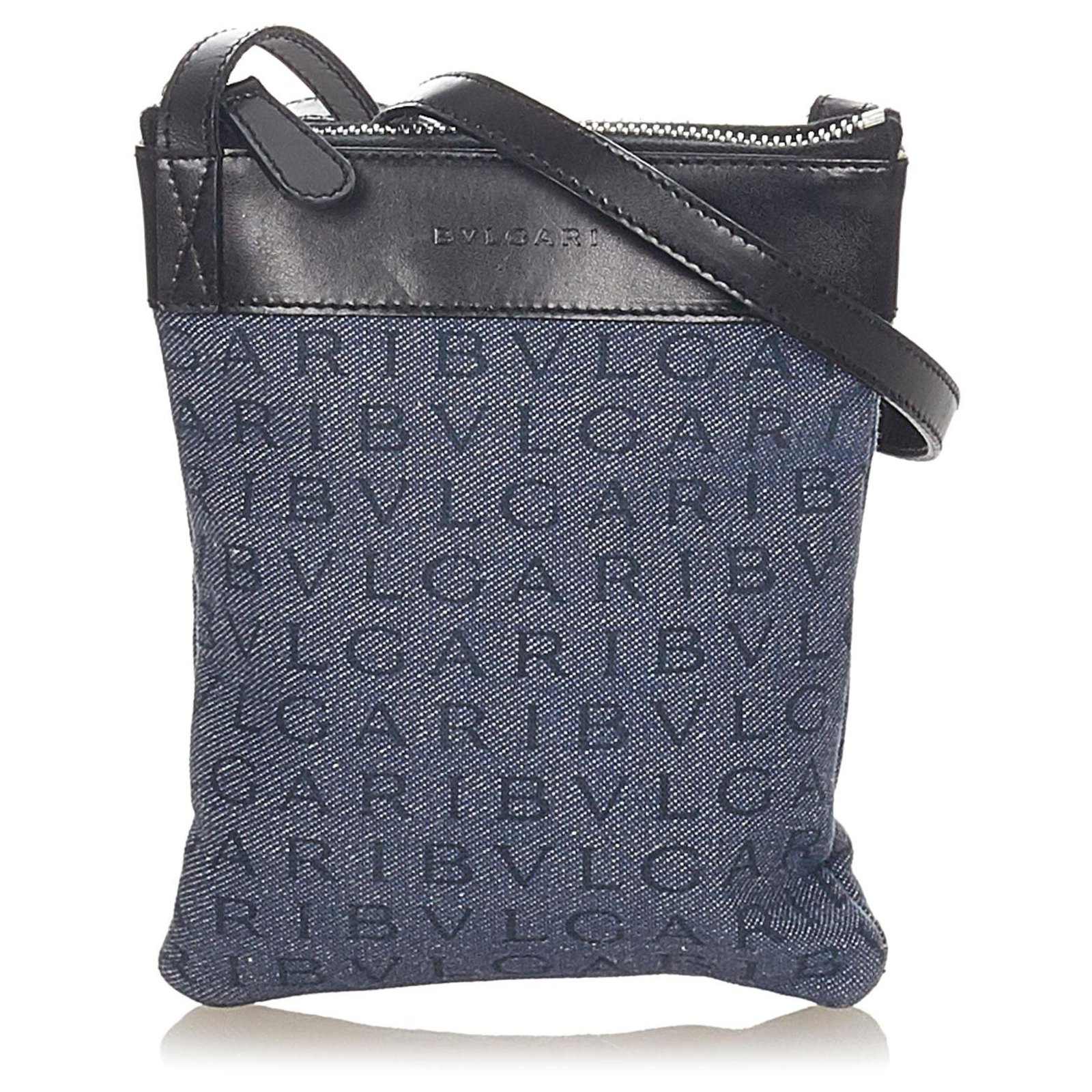 Bulgari Bvlgari Blue Logomania Denim Crossbody Bag Black Leather Pony ...