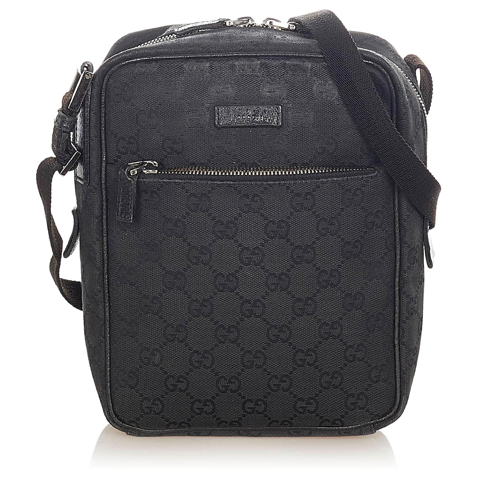 Gucci Black GG Canvas Crossbody Bag Leather Cloth Ponystyle calfskin