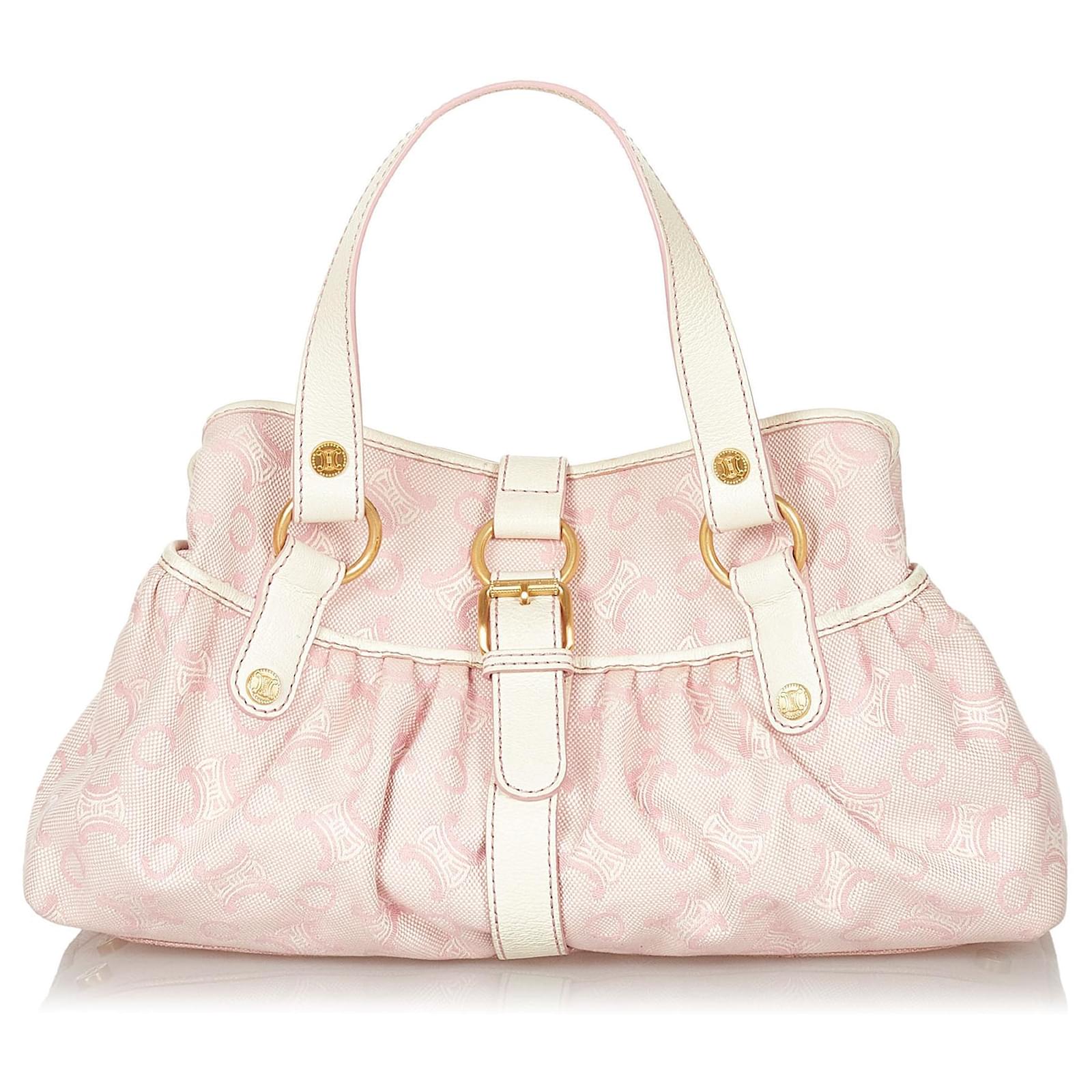 CELINEトートバッグ ピンク✖️ホワイト　マカダム Céline Celine Pink C Macadam Canvas Handbag White Leather Cloth