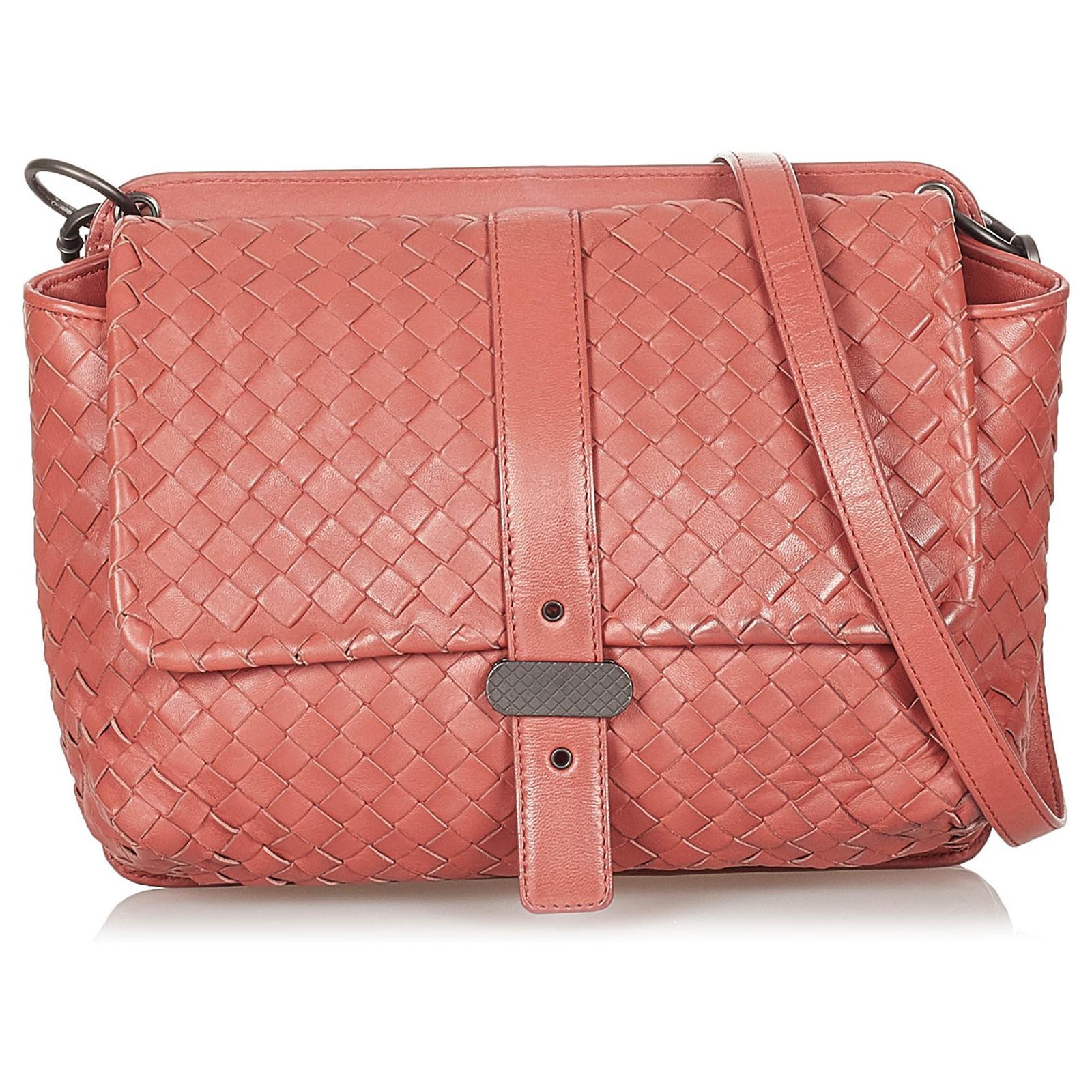 BOTTEGA VENETA Intrecciato Leather Crossbody Messenger Bag Red