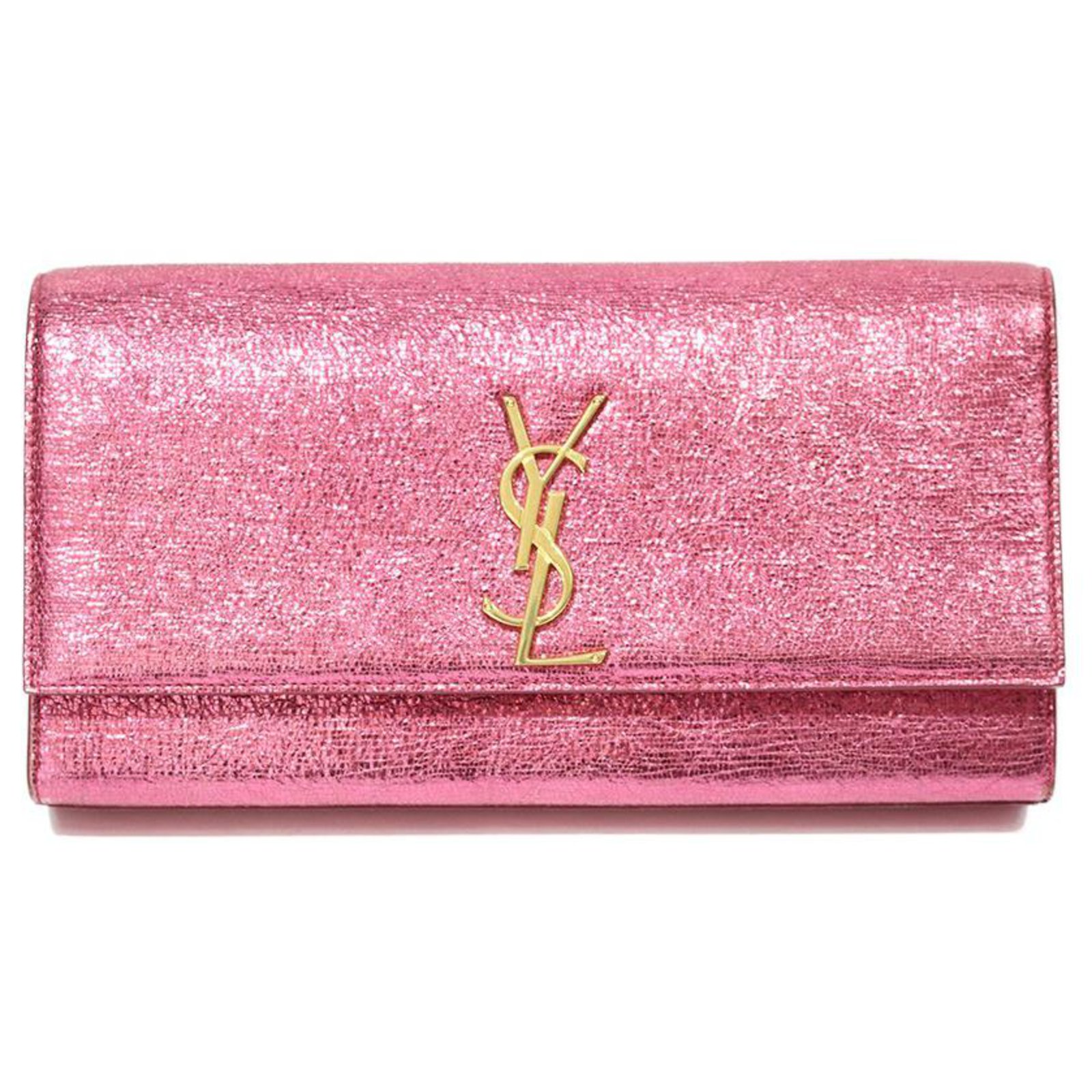 Yves Saint Laurent CLUTCH SAINT LAURENT POUCH Pink Leather ref.320149 ...