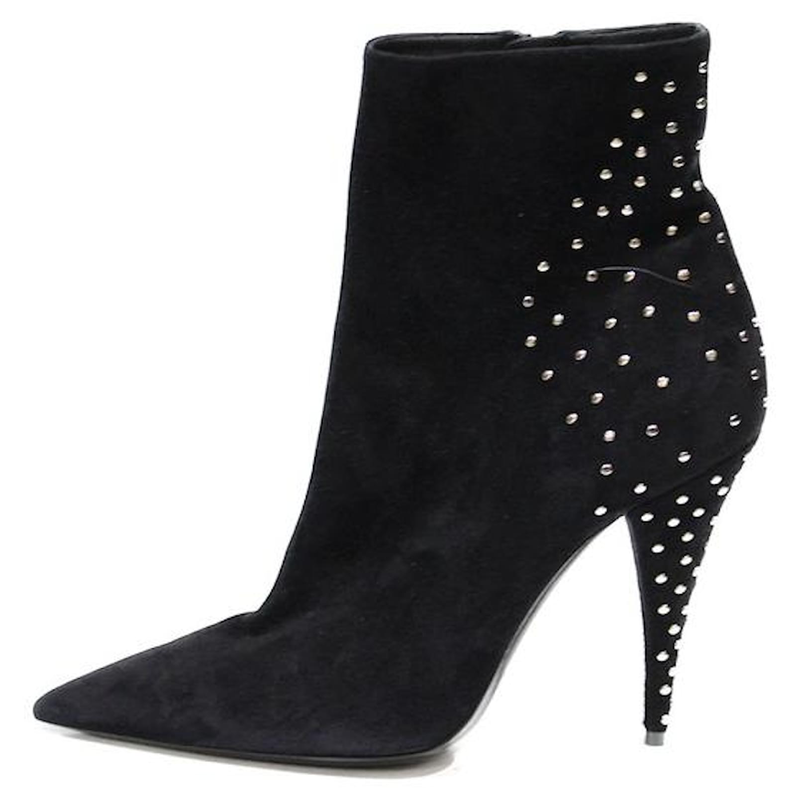 BOTINES SAINT LAURENT CON PUNTA FINA DE ANTE NEGRO CON TACHUELAS PLATA EN  LA PARTE POSTERIOR Gamuza ref.320161 - Joli Closet