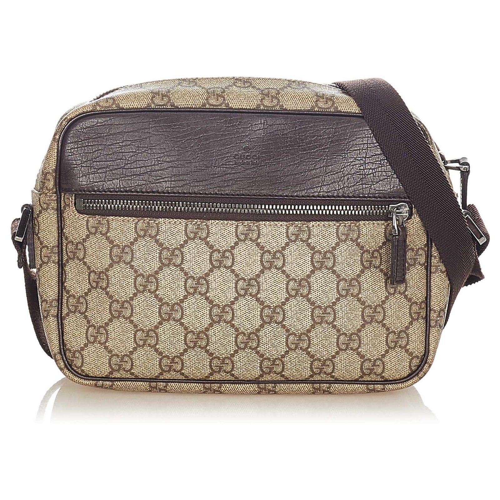Beige GG Supreme canvas and leather cross-body bag, Gucci