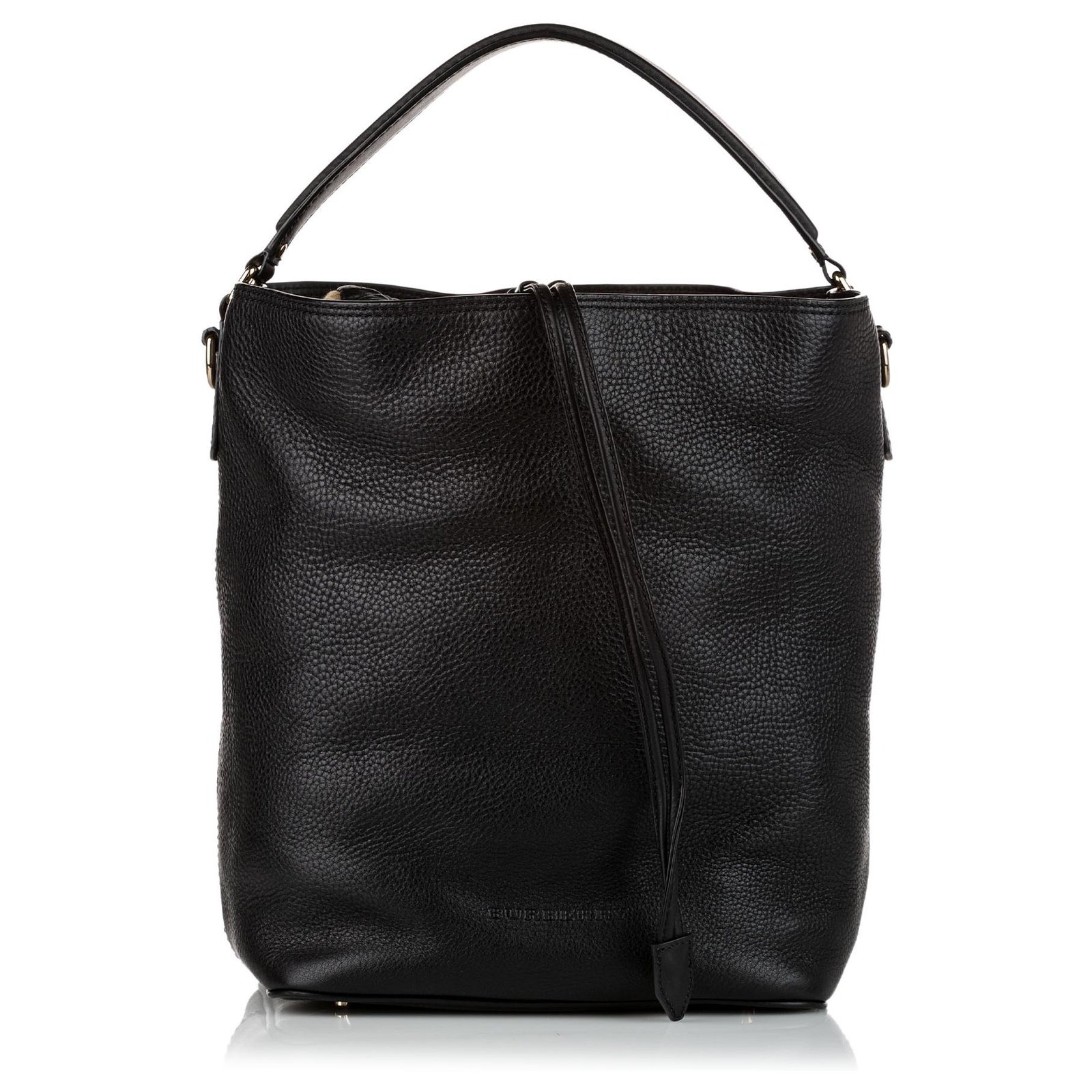 BURBERRY LEATHER BUCKET SHOULDER BAG BLACK 