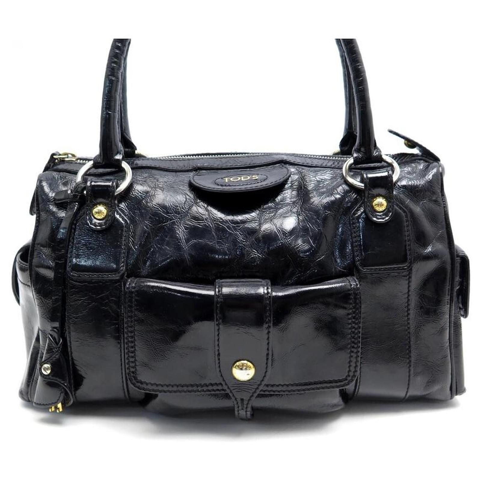 Tod's borsetta 32 CM IN VERNICE NERA BORSA A MANO IN VERNICE NERA Nero  Pelle verniciata ref.321310 - Joli Closet