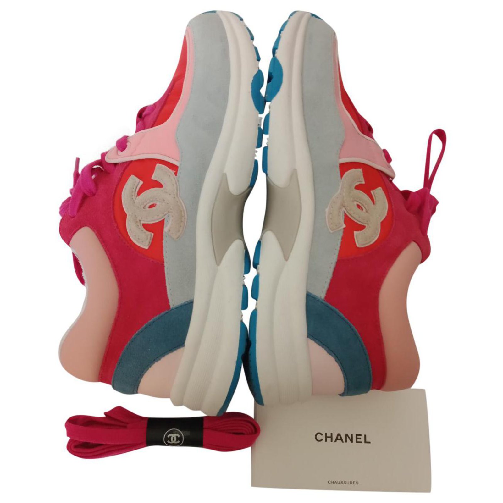 Chanel Multicolor Mesh And Suede CC Low Top Sneakers Size 38 Chanel