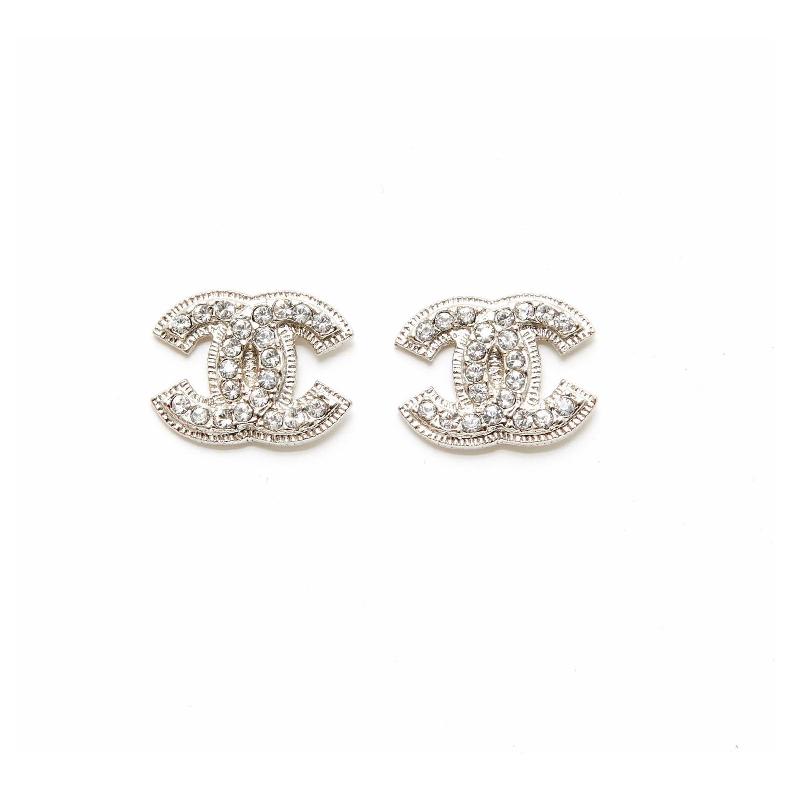 Chanel Silver CC Logo Stud Earrings
