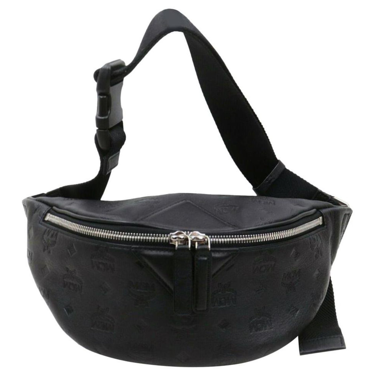 MCM Black Monogram Visetos Leather Embossed Bum Bag Fanny Pack ref.322361 -  Joli Closet