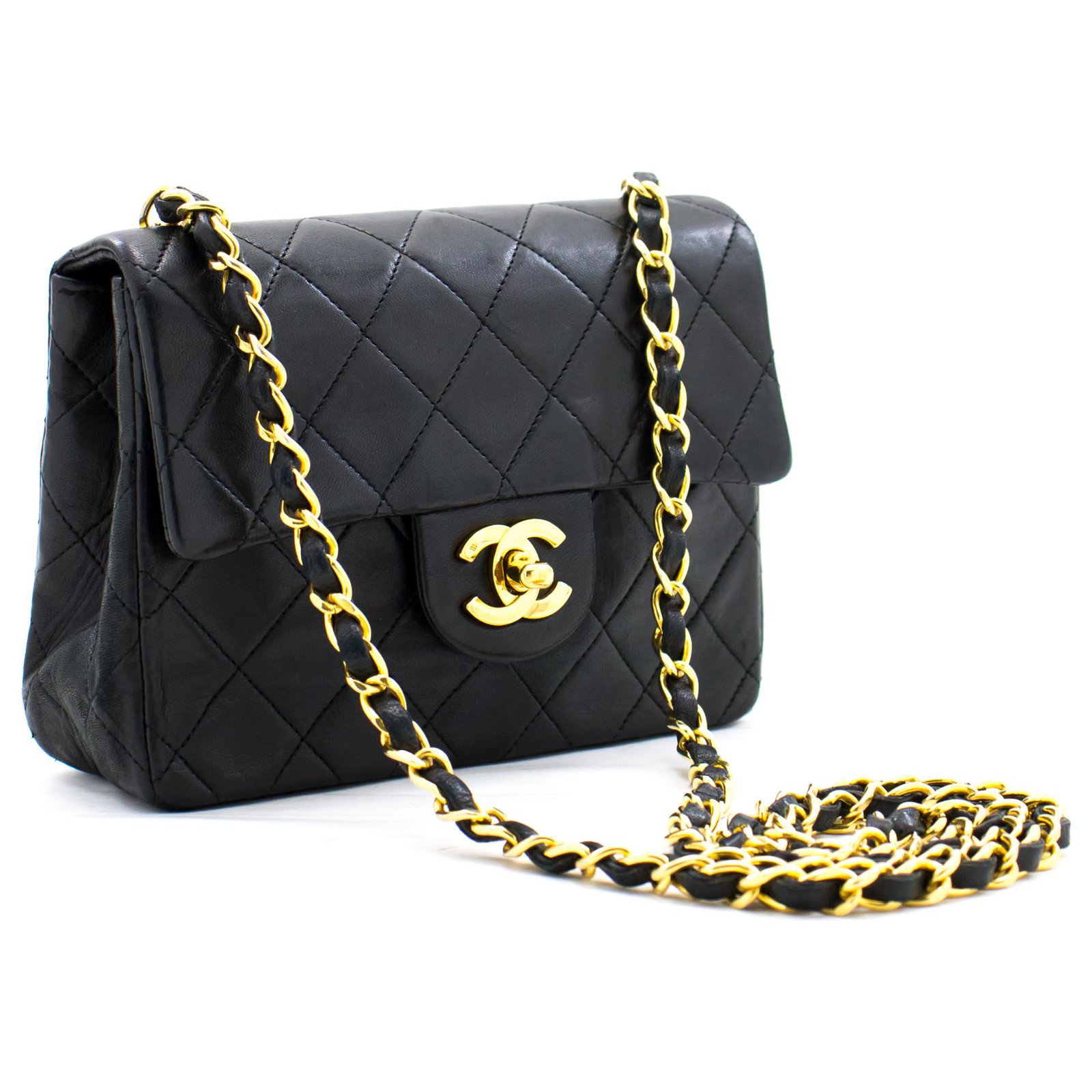 CHANEL Mini Square Small Chain Shoulder Bag Crossbody Black Purse Leather  ref.322886 - Joli Closet