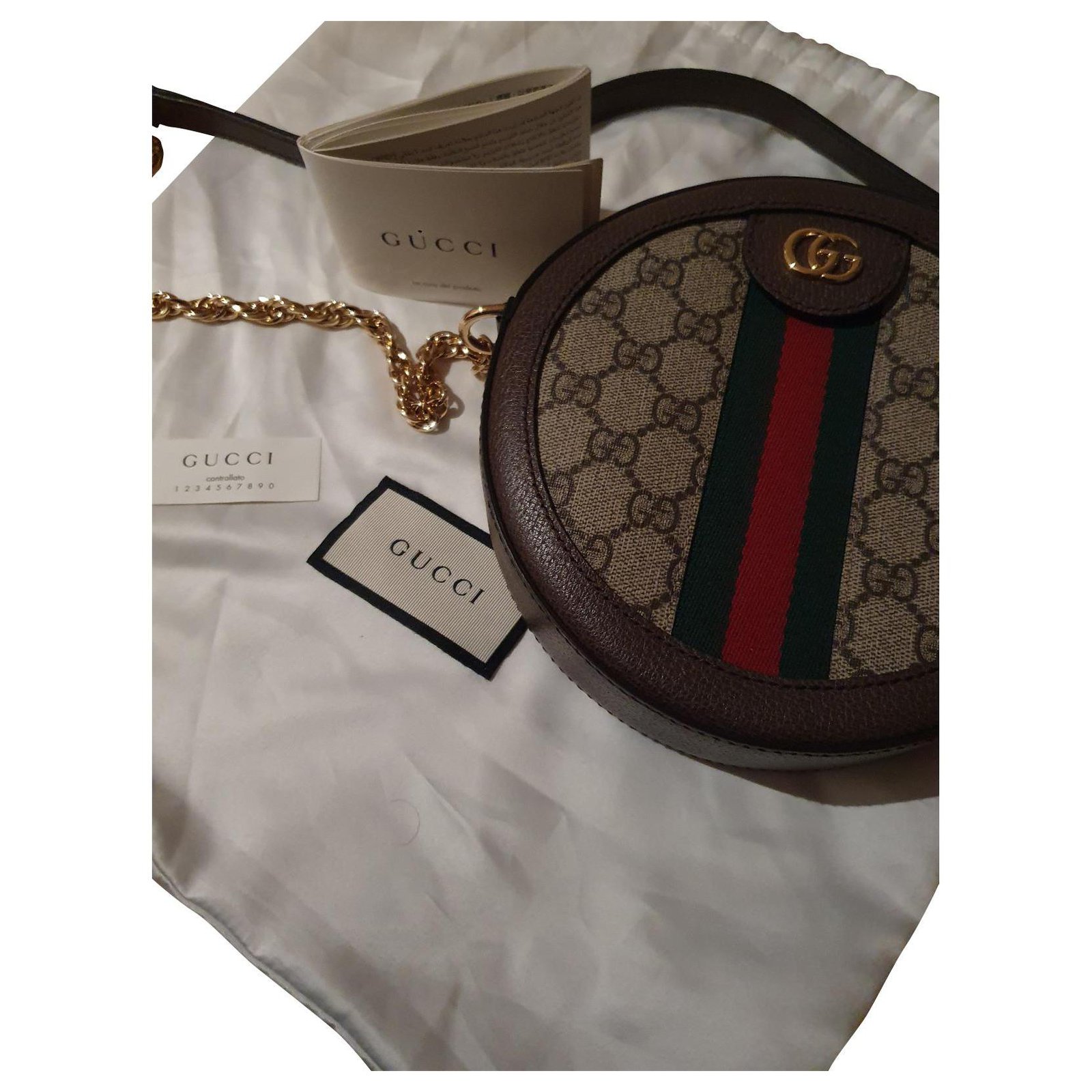 Gucci Bag Beige Ebony Leather Cloth Deerskin ref.323127 - Joli Closet