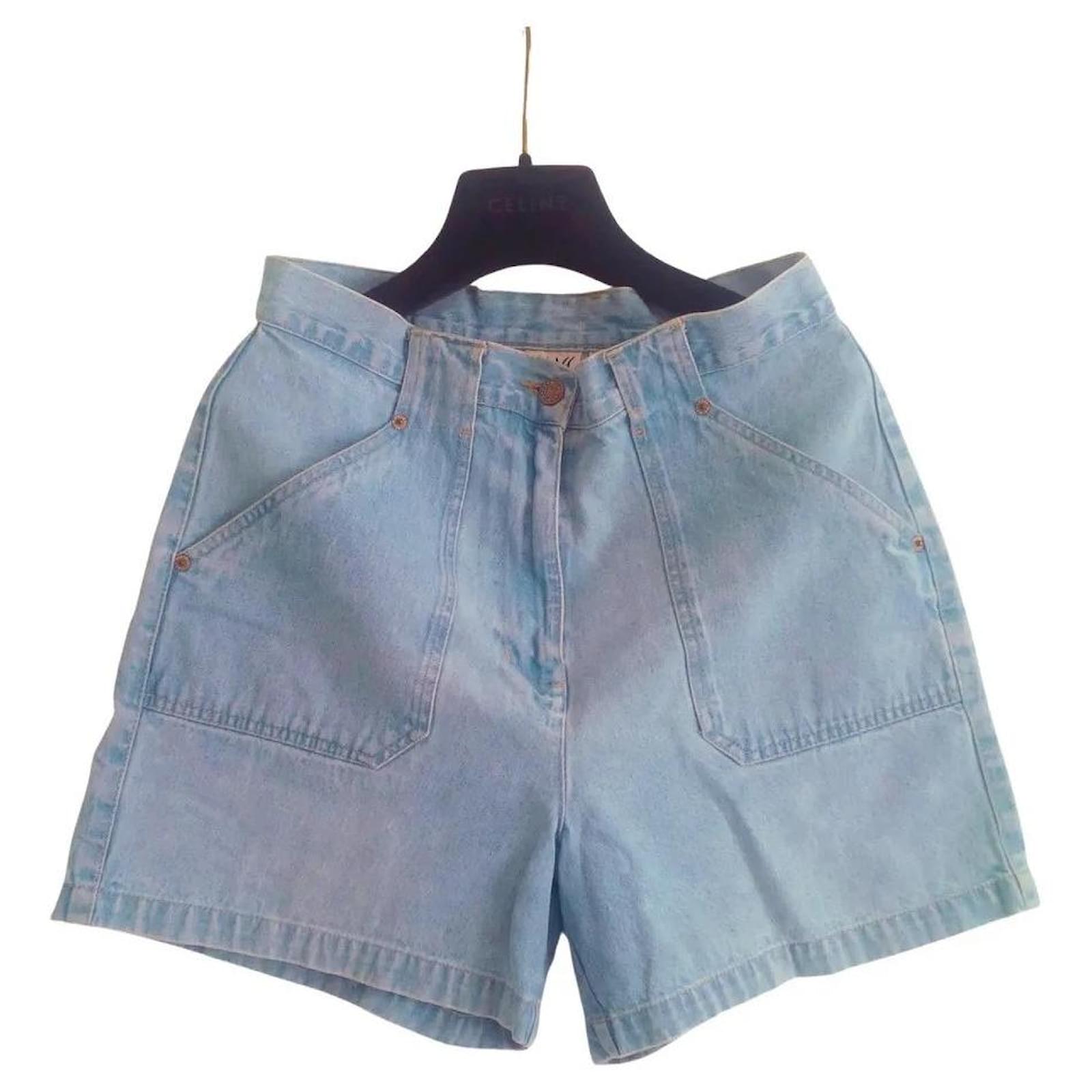 Shorts retro de talle alto Vintage Bill Blass en denim azul claro. EN  PERFECTO ESTADO. Algodón Juan ref.323234 - Joli Closet