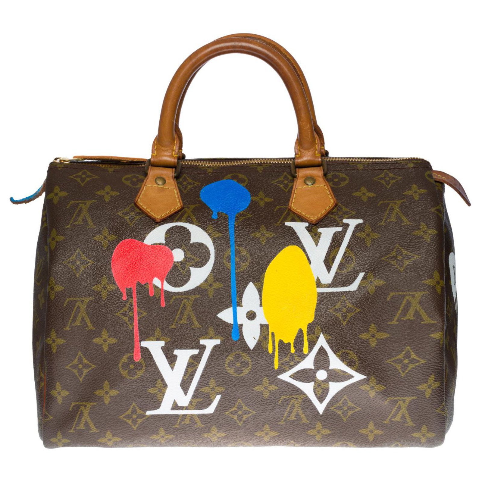 Speedy Louis Vuitton bolsa rápida 40 em canvas marrons personalizadas do  monograma A arte é bonita Marrom Lona ref.362691 - Joli Closet