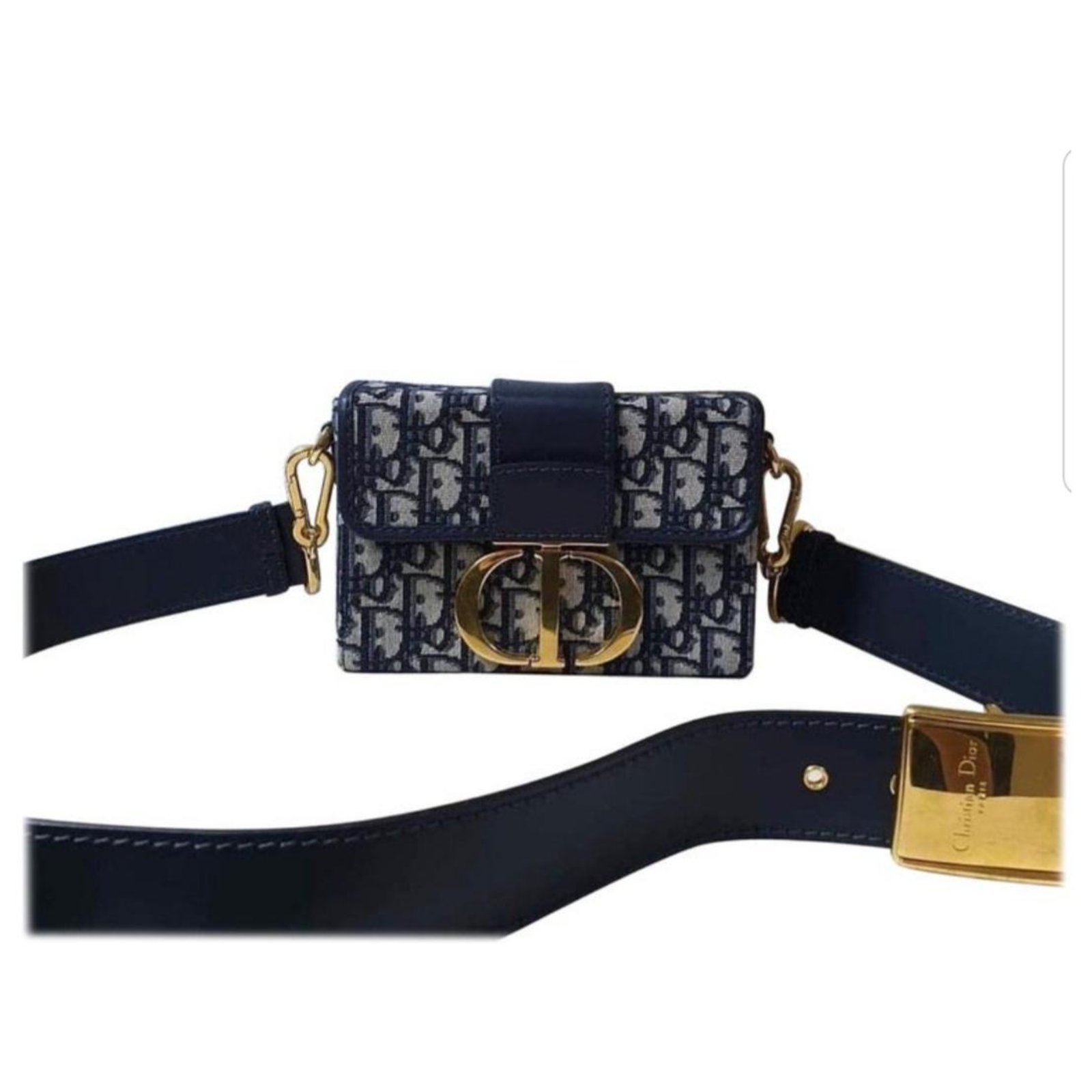 Dior 30 Montaigne Box Bag Oblique Jacquard Blue in Canvas with