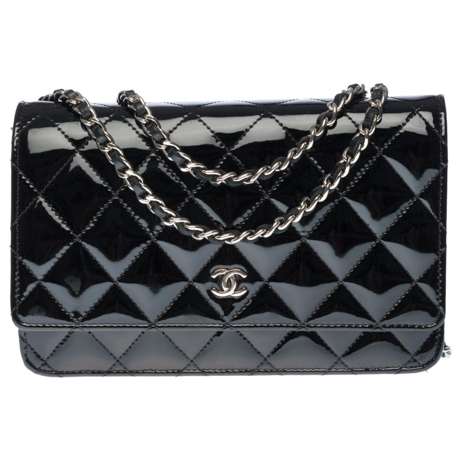 Wallet on chain patent leather crossbody bag Chanel Black in