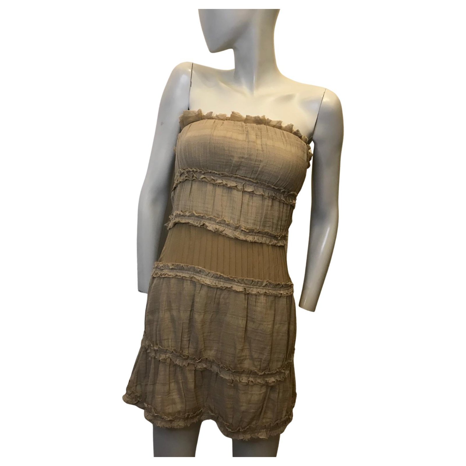 Maje strapless dress Beige Silk Cotton ref.323769 Joli Closet