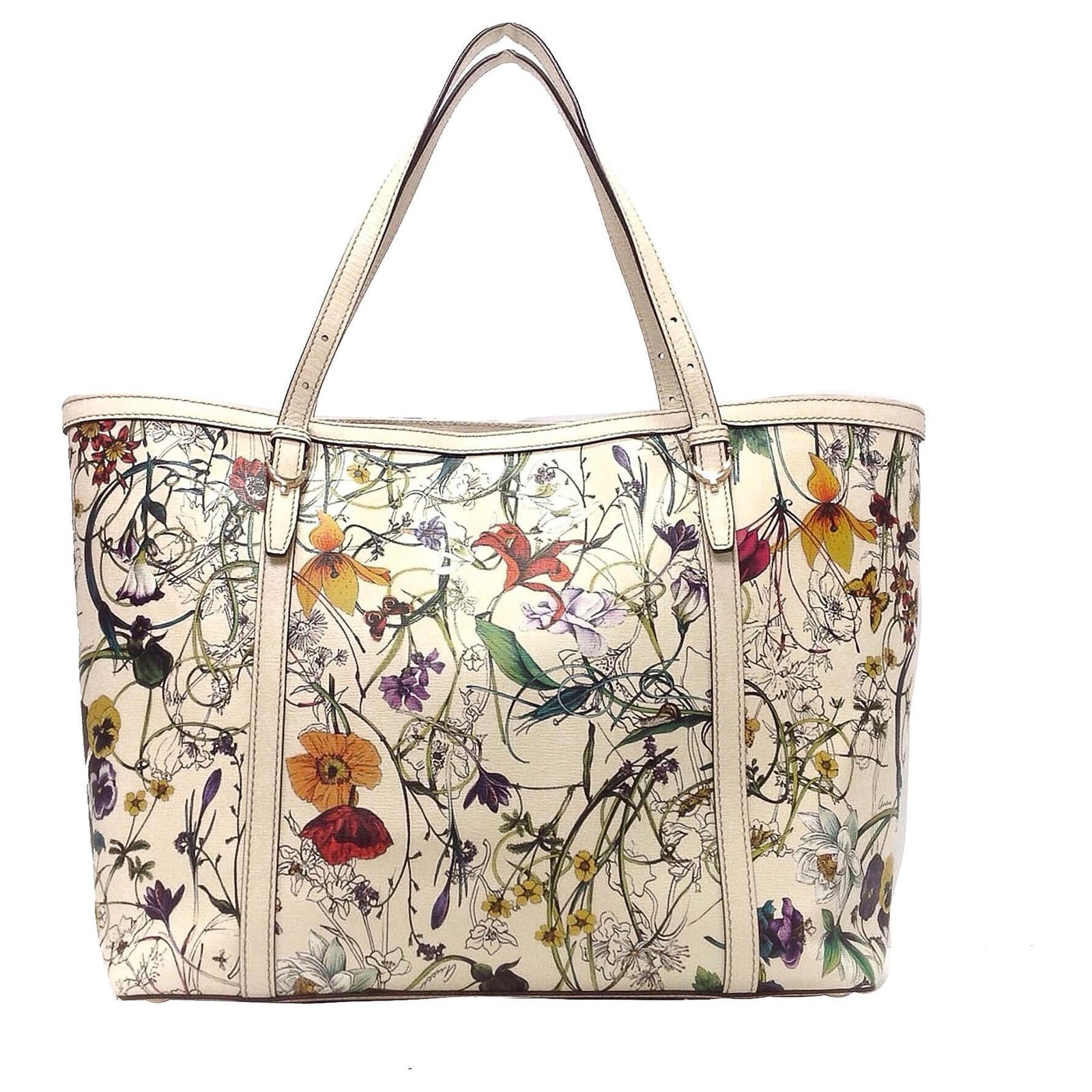 Gucci White Flora Nice Leather Tote Bag Multiple colors Cream Cloth ...