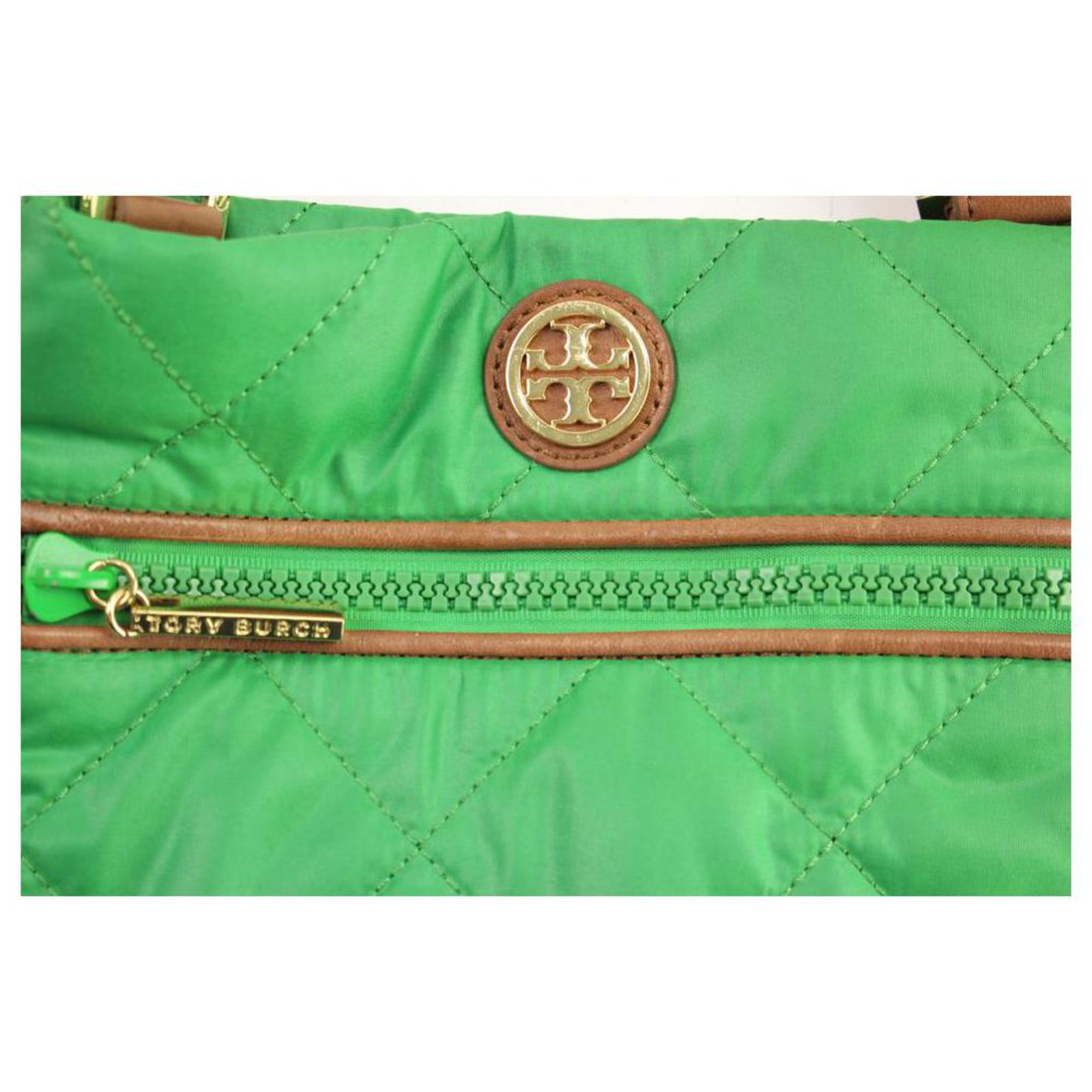 Tory Burch Quilted Green Crossbody Messenger bag Leather  - Joli  Closet