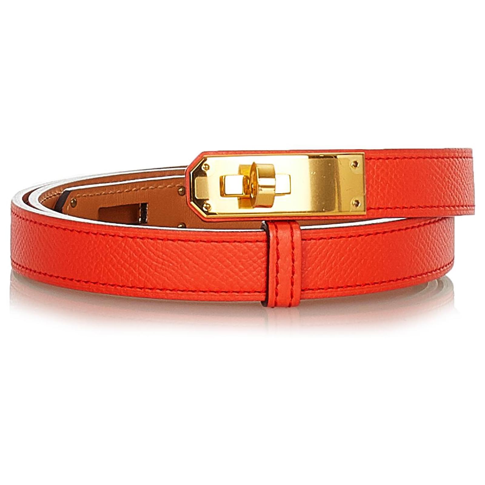 Hermès Hermes Orange Epsom Kelly Belt Golden Leather Pony-style calfskin  ref.324914 - Joli Closet