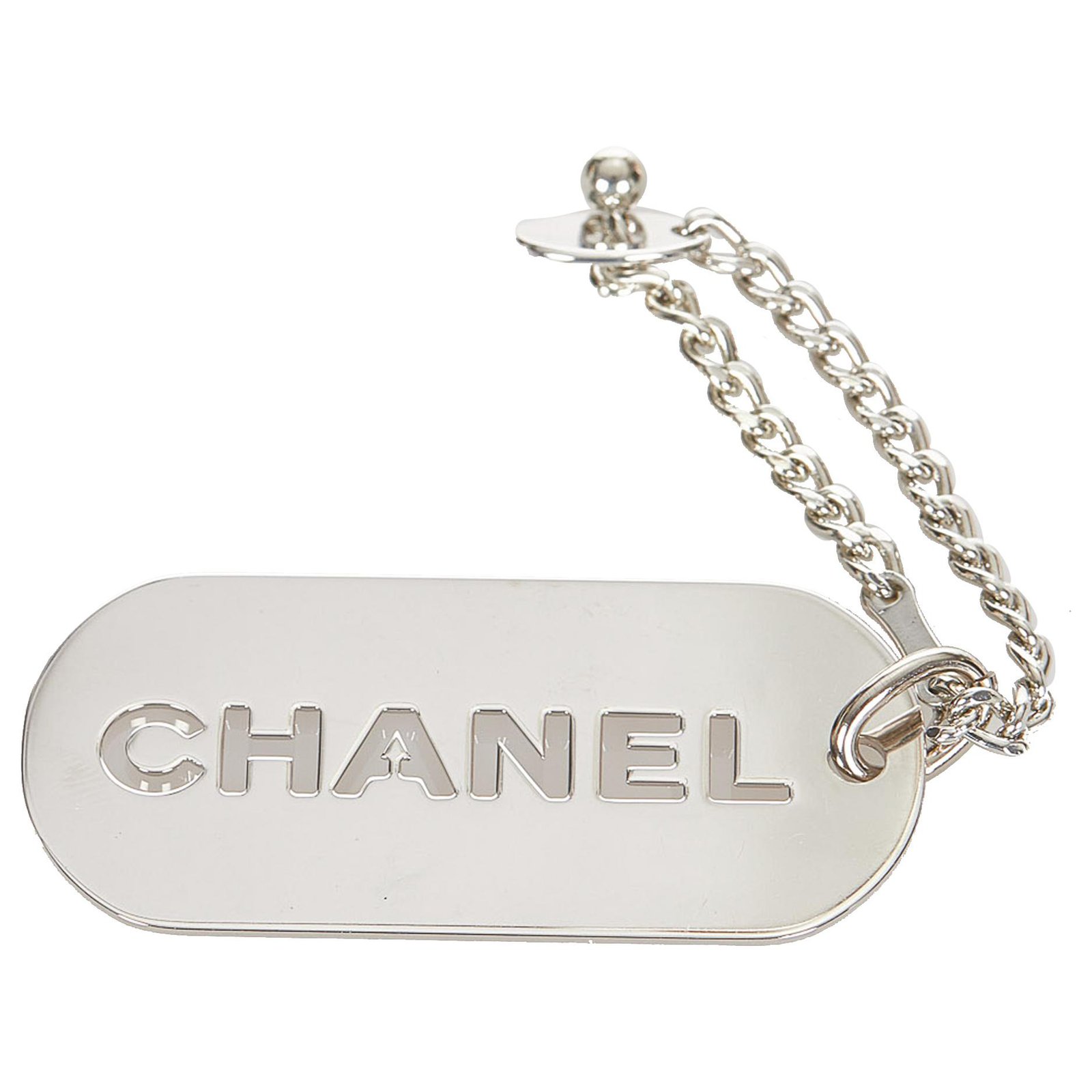 Chanel Silver Logo Plate Key Chain