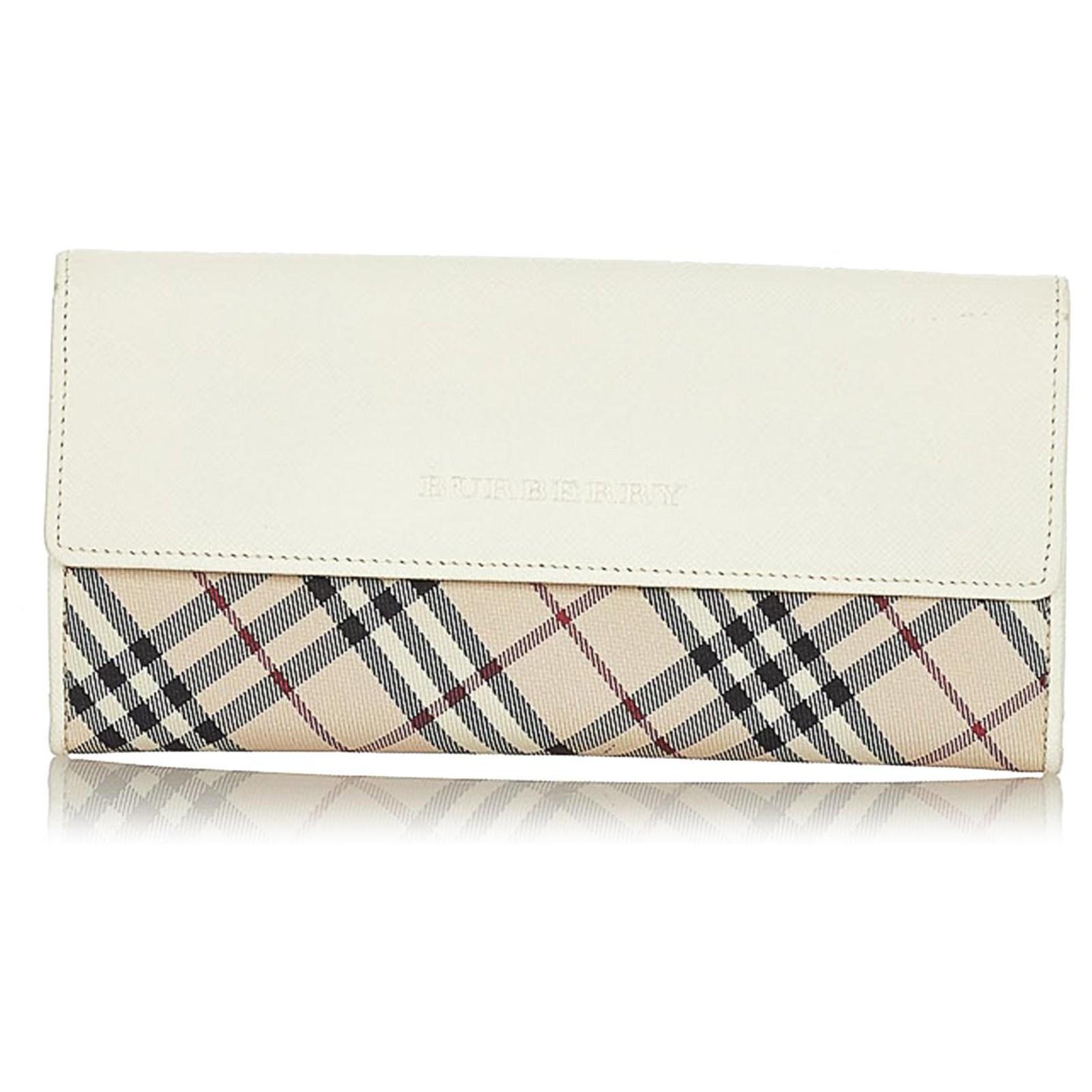 Burberry White Nova Check Long Wallet Multiple colors Leather Plastic  Pony-style calfskin  - Joli Closet