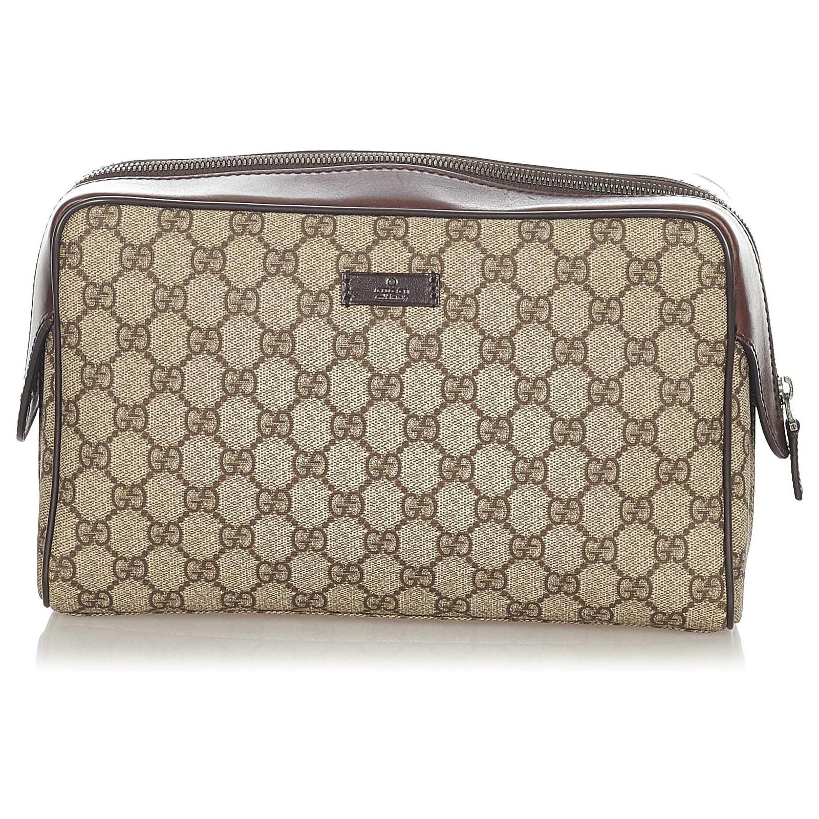 Gucci GG Supreme Leather Wash Bag - Brown