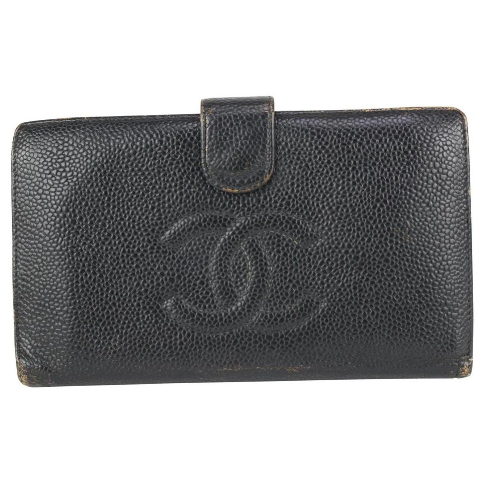 Chanel Black Caviar Leather CC Logo Flap Long Wallet ref.326342