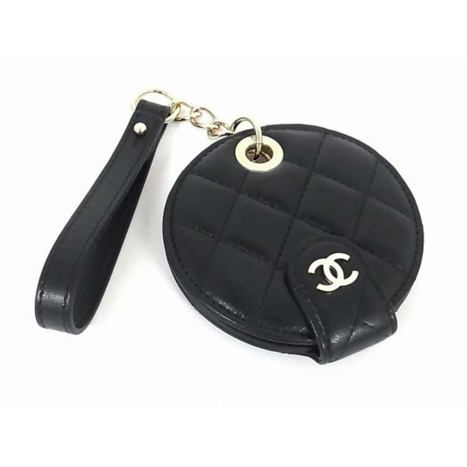 Black Quilted Lambskin Luggage Tag Wristlet Pouch