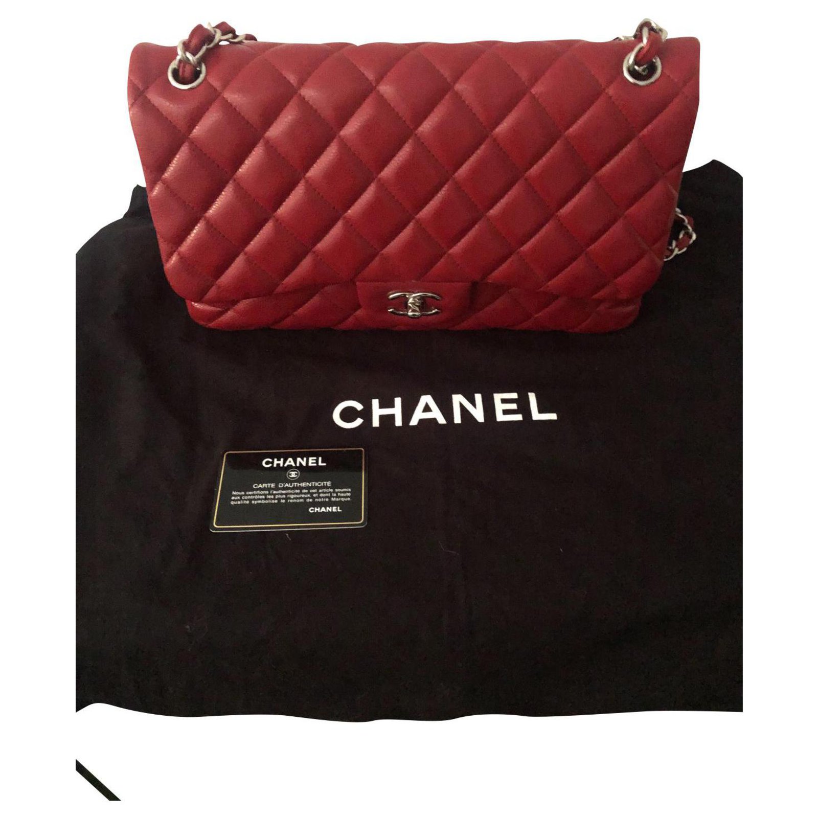 Mademoiselle Chanel Jumbo Red Leather ref.327237 - Joli Closet