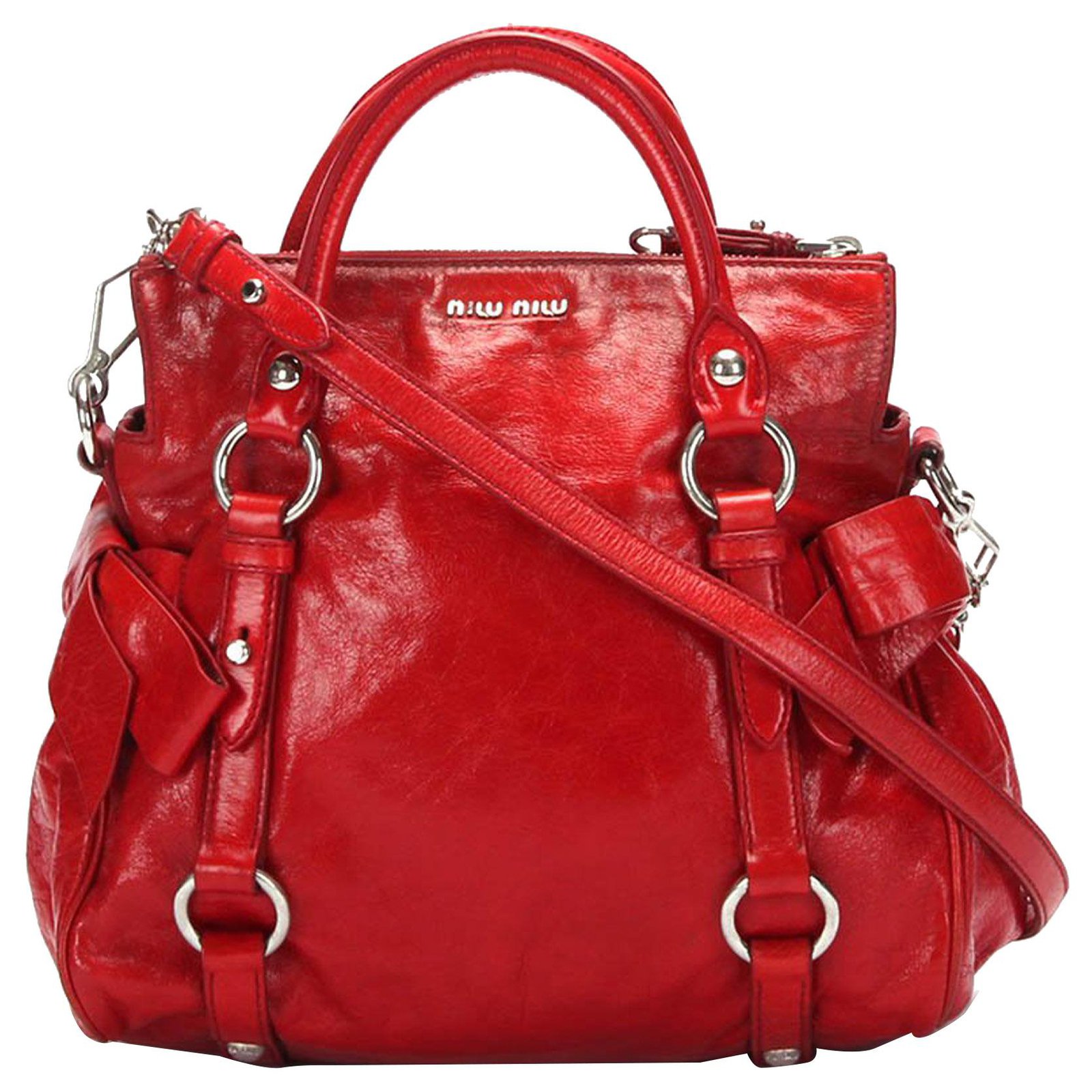 Miu Miu Red Vitello Lux Leather Bow Top Handle Bag Miu Miu