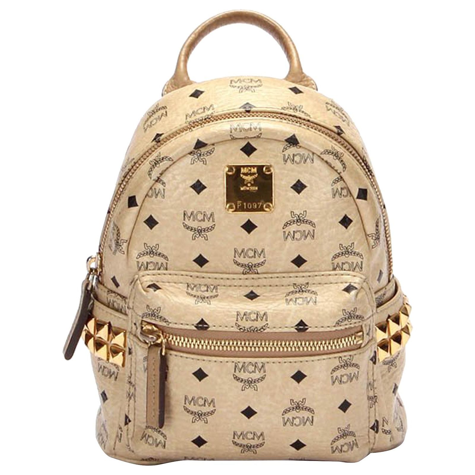 MCM Brown Visetos Stark Leather Backpack Beige Pony-style  display picture 1