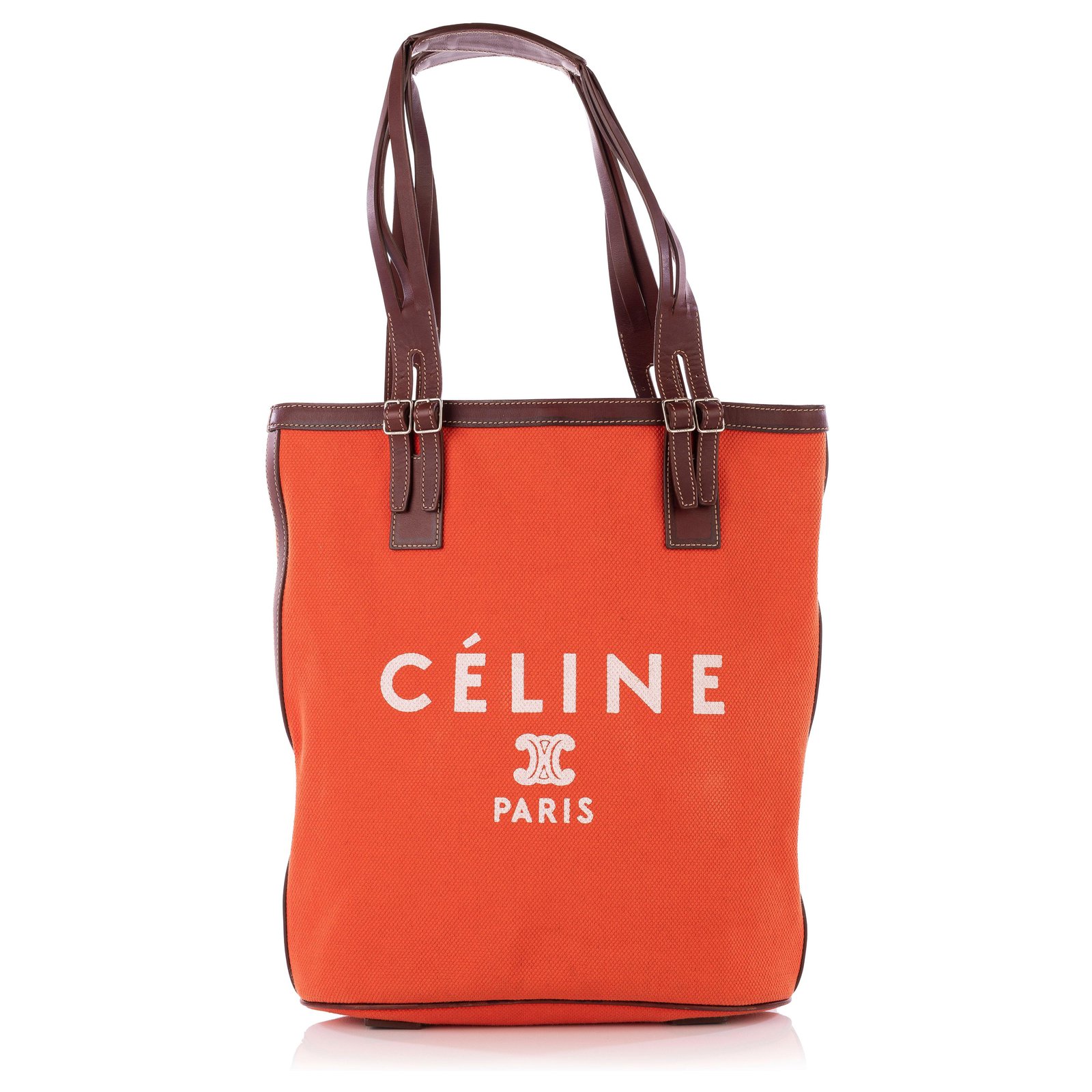 Celine Orange Soft Grained Leather Small Cabas Phantom Tote Celine