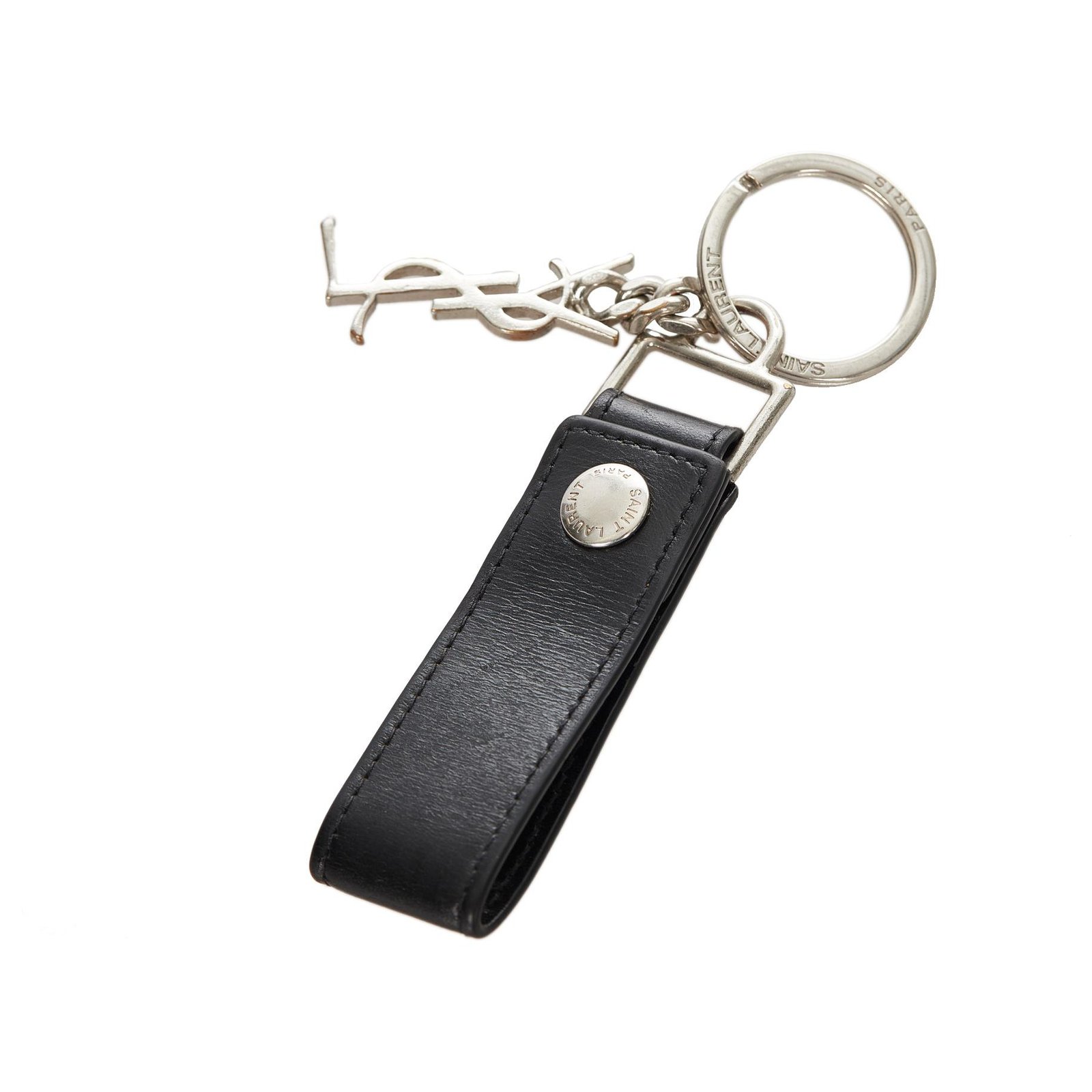 Black YSL-monogram leather keychain, Saint Laurent