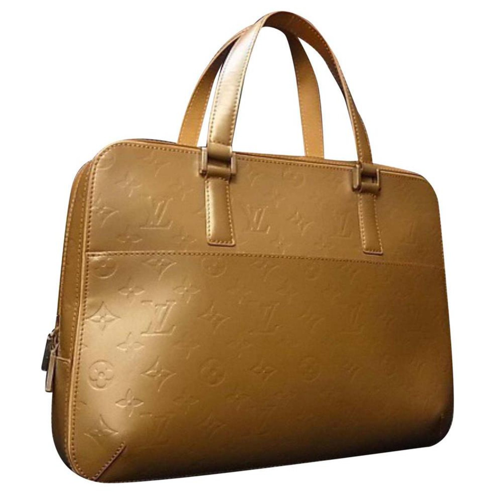 Louis Vuitton Gold Monogram Vernis Mat Malden Satchel Bag Leather White gold  ref.328559 - Joli Closet