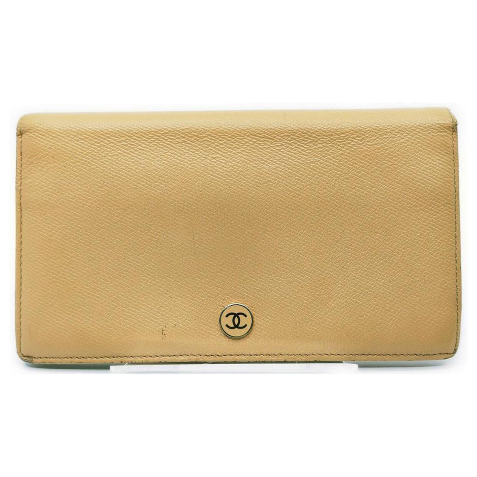 Chanel Beige calf leather Leather CC Button Line Long Flap Wallet