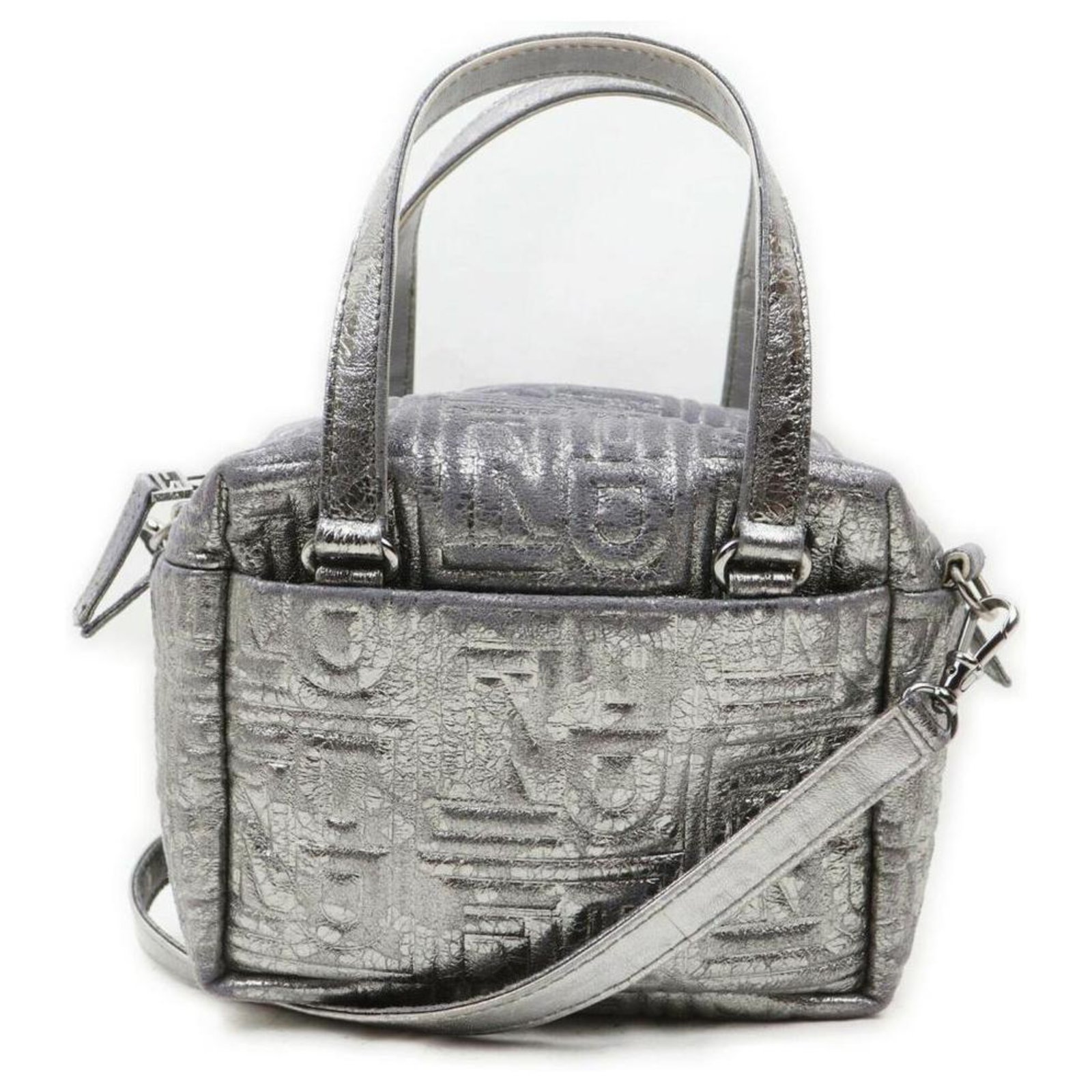 Fendi Embossed Silver 2way Mini Boston Bag with Strap ref.328617