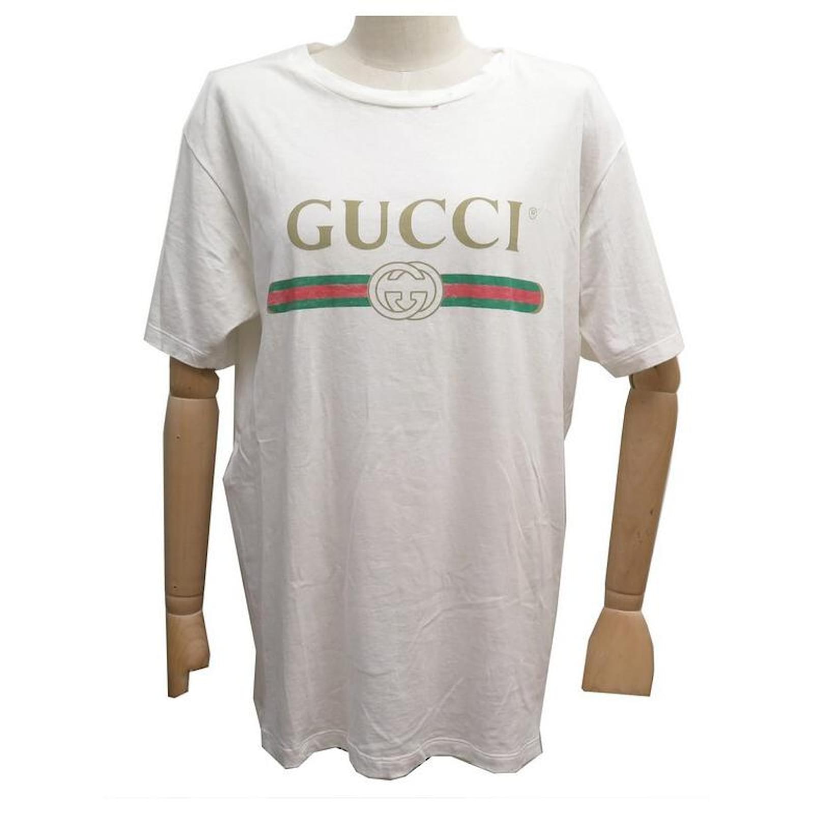 OVERSIZED GUCCI LOGO T-SHIRT 457095 S 38 IN WHITE COTTON TOP COTTON TOP
