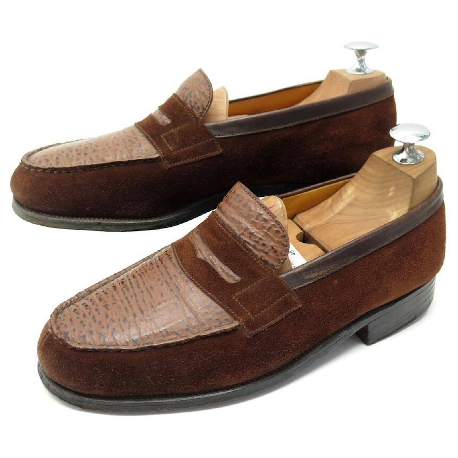 JM WESTON SHOES 180 5E 39 l 39.5 SHARK & SUEDE LEATHER LOAFERS 