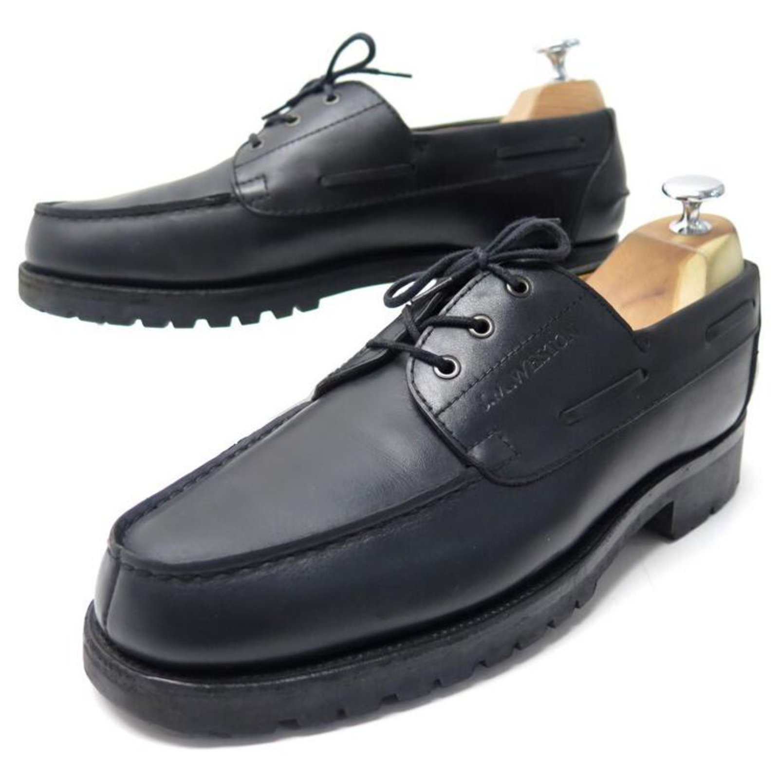 JM WESTON DERBY BOAT SHOES 690 7.5E 41.5 Wide 42 BLACK LEATHER