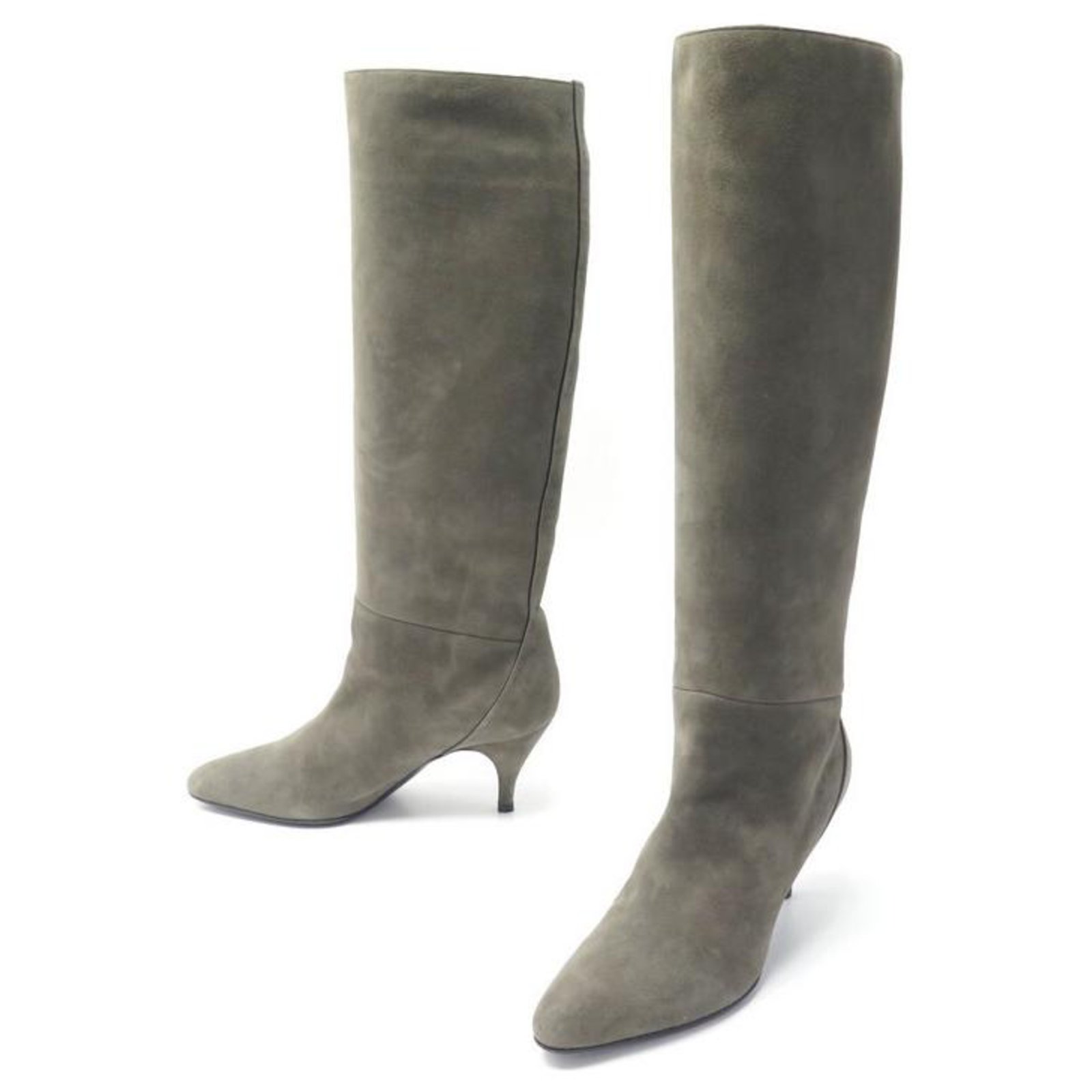 Hermès NEW HERMES BOOTS WITH TAUPE GRAY VELVET GOAT HEELS 38.5 BOOTS ...