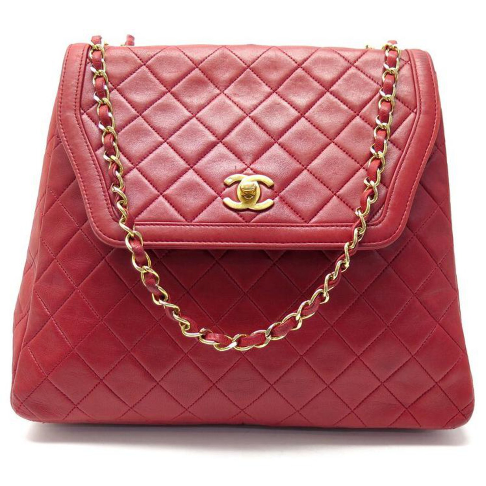 VINTAGE HAND BAG CHANEL TIMELESS TRAPEZE BANDOULIERE RED LEATHER