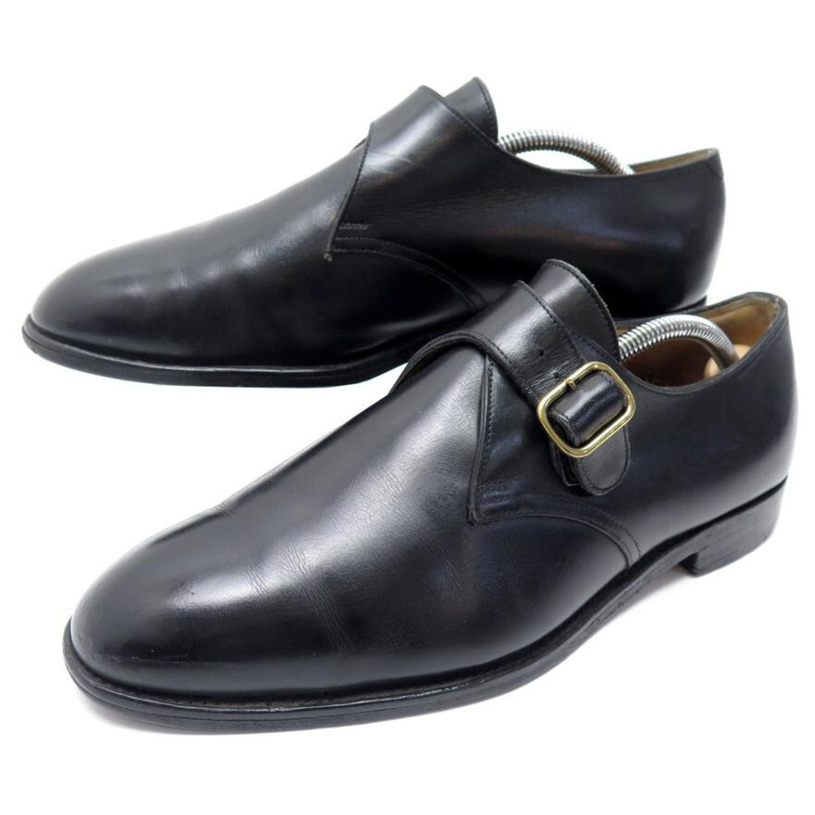 JOHN LOBB FOULD SHOES 8E 42 BLACK LEATHER BUCKLE LOAFERS + STRAPS