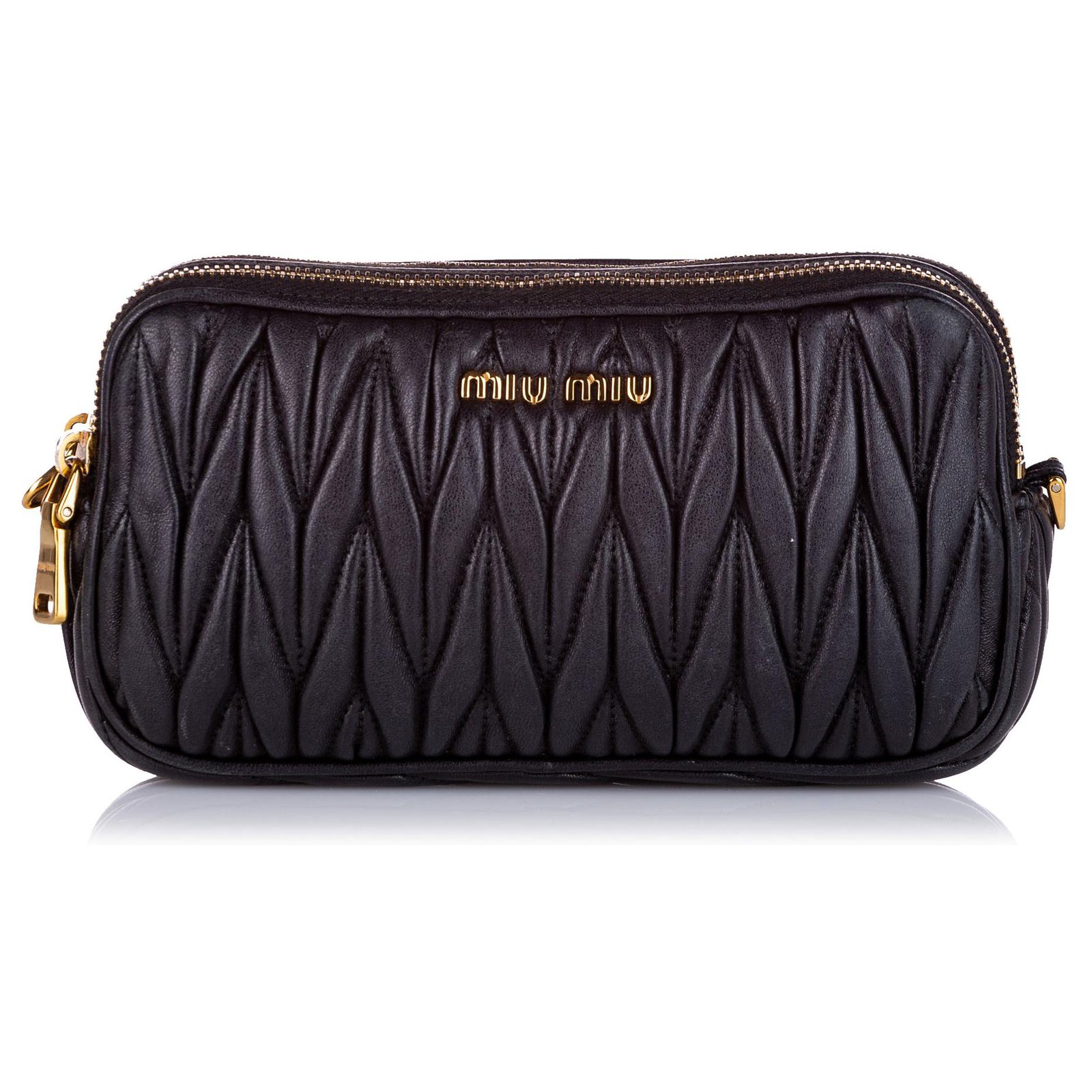 Matelasse Leather Crossbody Bag in Black - Miu Miu