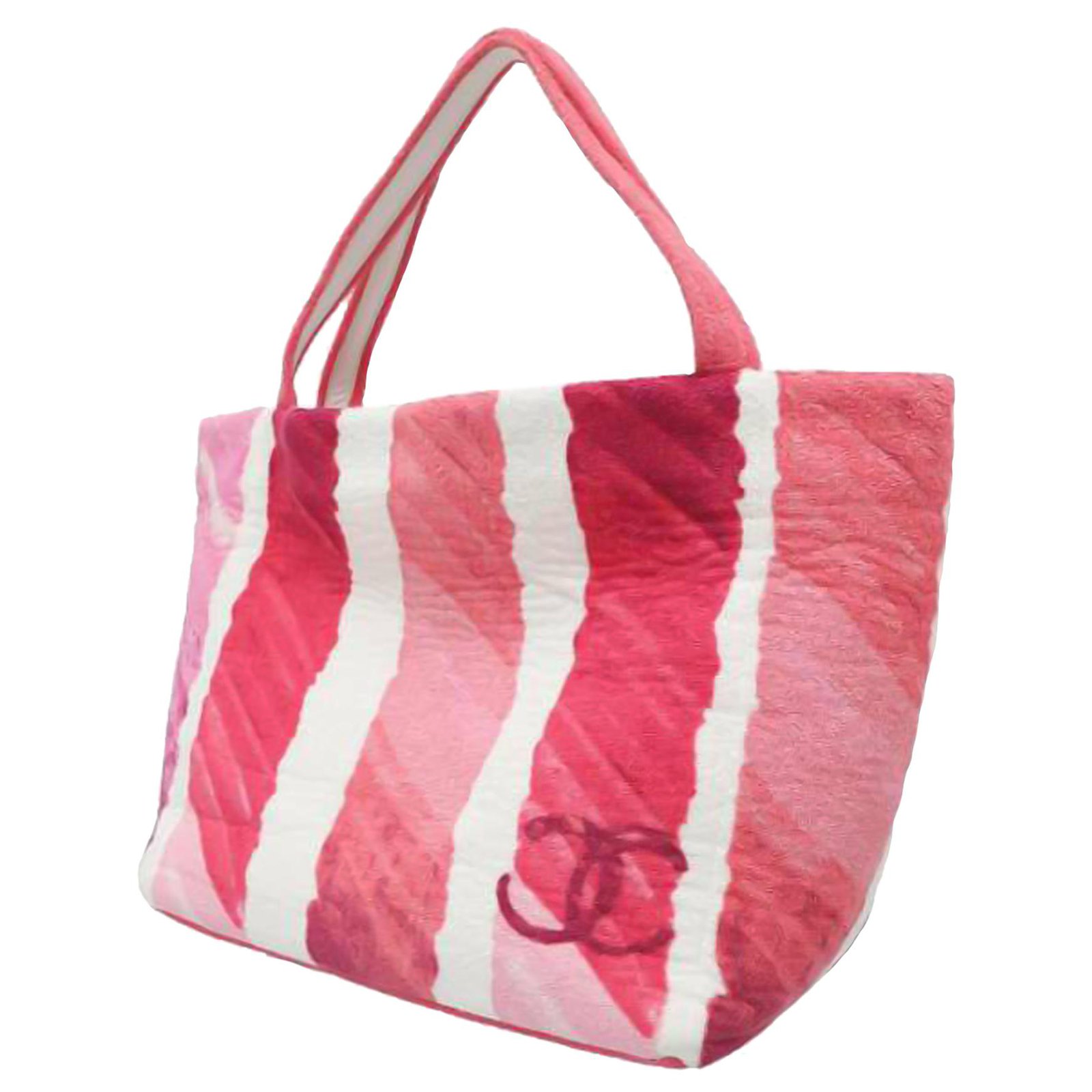 Chanel Pink Terry Cotton Beach Tote White Cloth ref.329517 - Joli Closet
